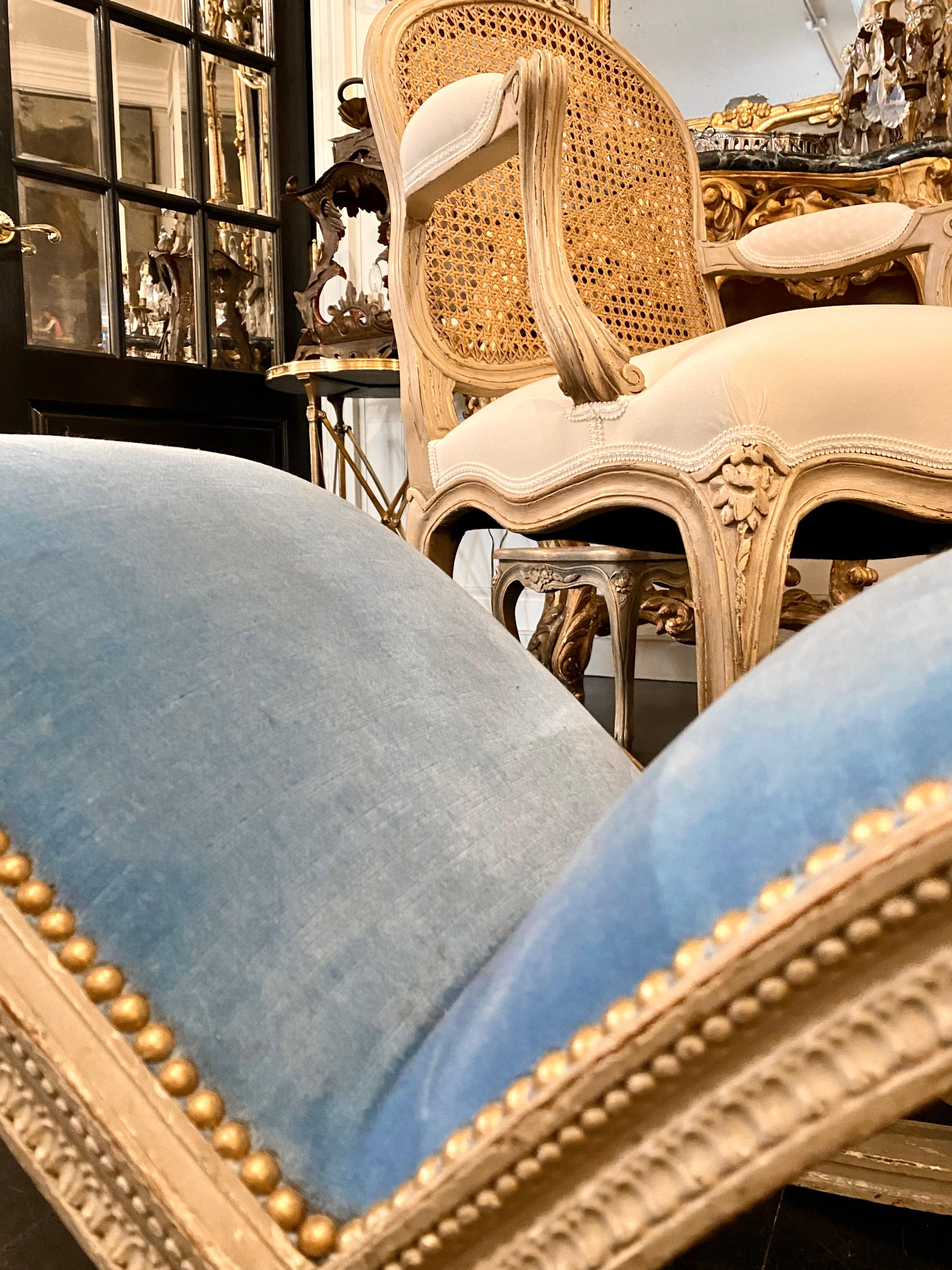 French Louis XVI Style Blue Velvet Footstool For Sale 12