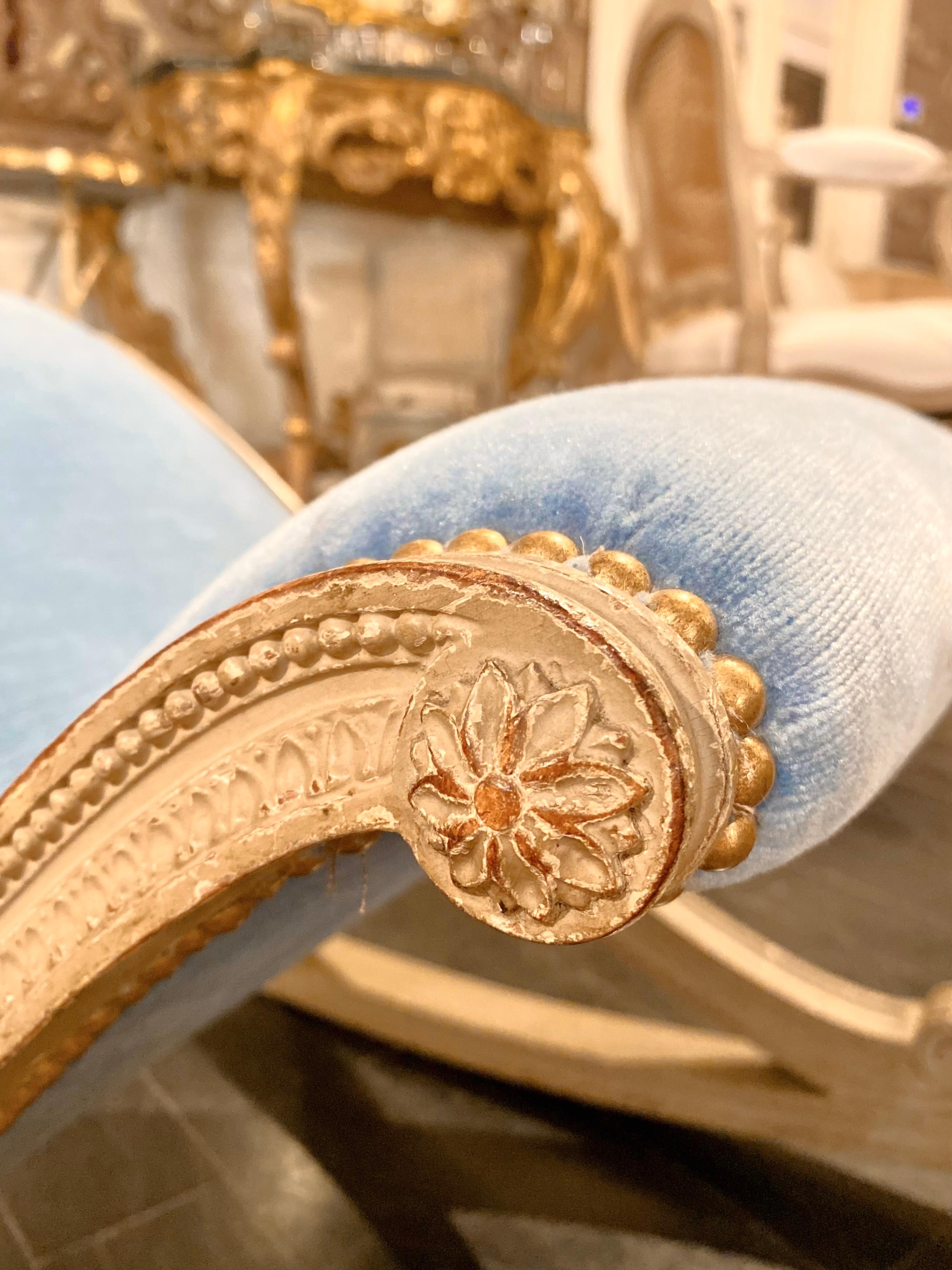 French Louis XVI Style Blue Velvet Footstool For Sale 2