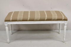French Louis XVI Style Blue White Distress Painted Upholstered Wooden 40" Bench