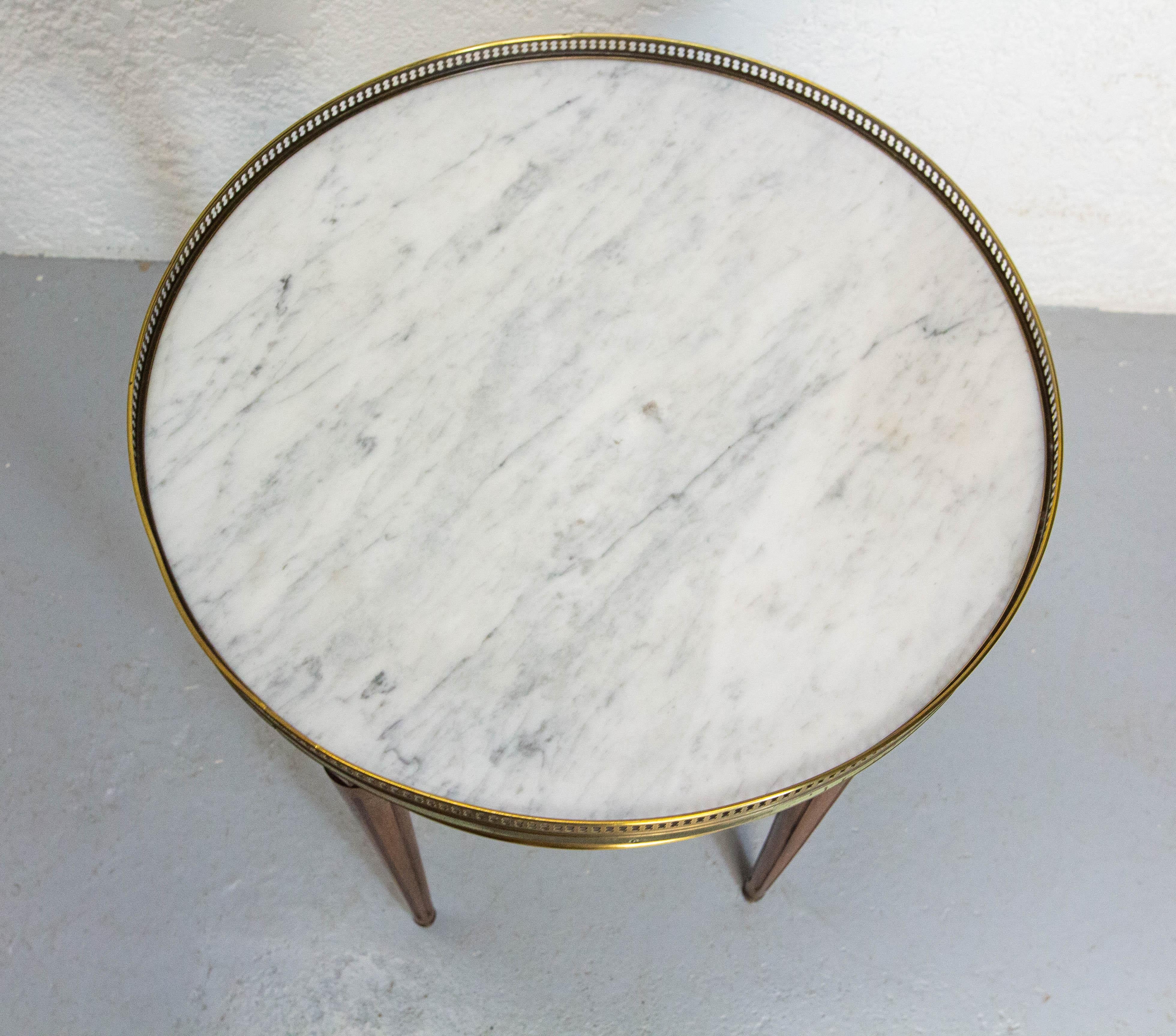 Table Bouillotte française de style Louis XVI Laiton, Marbre & Iroko, circa 1960 en vente 2