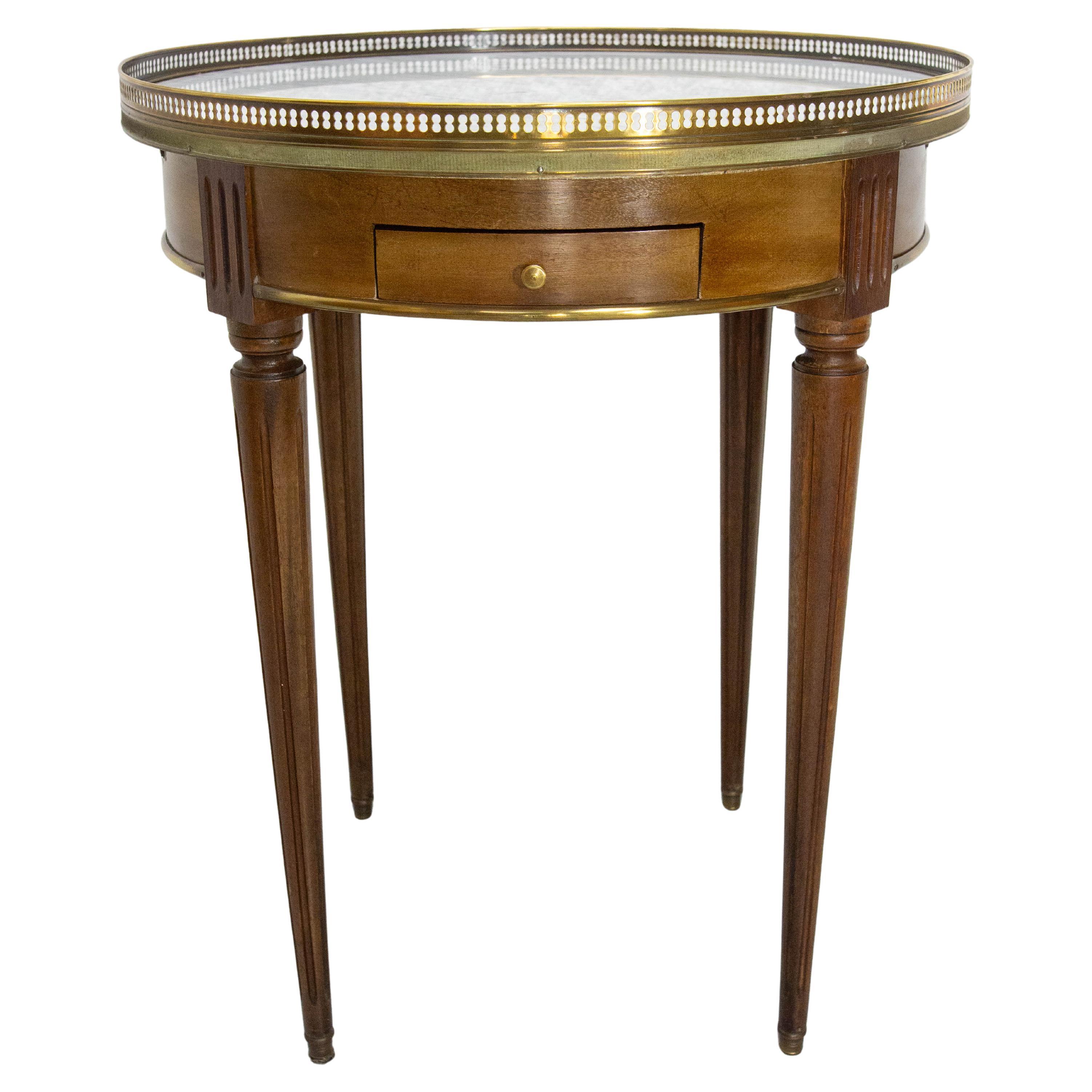 Table Bouillotte française de style Louis XVI Laiton, Marbre & Iroko, circa 1960