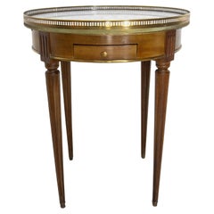 French Louis XVI Style Bouillotte Table Brass, Marble & Iroko, circa 1960