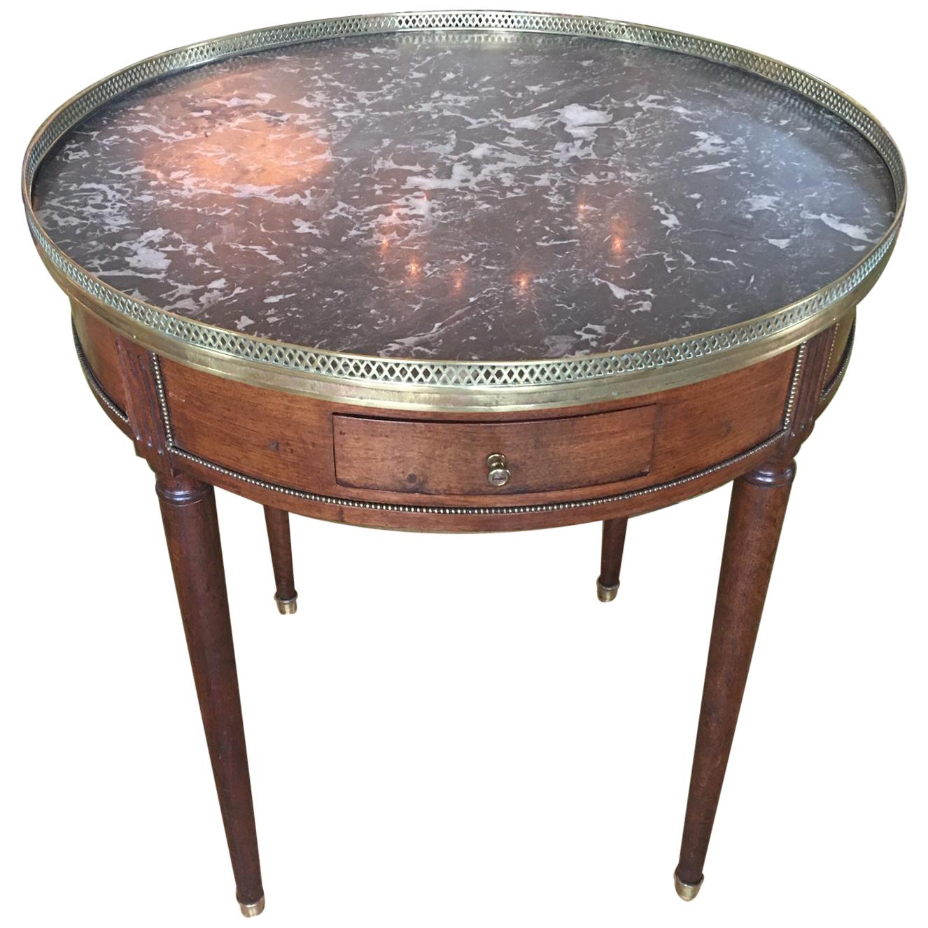 French Louis XVI Style Bouillotte Table with a Marble Top, 19th Century