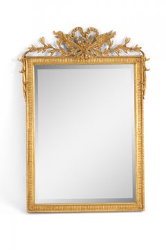 French Louis XVI Style Bow Knot Pediment Giltwood Wall Mirror