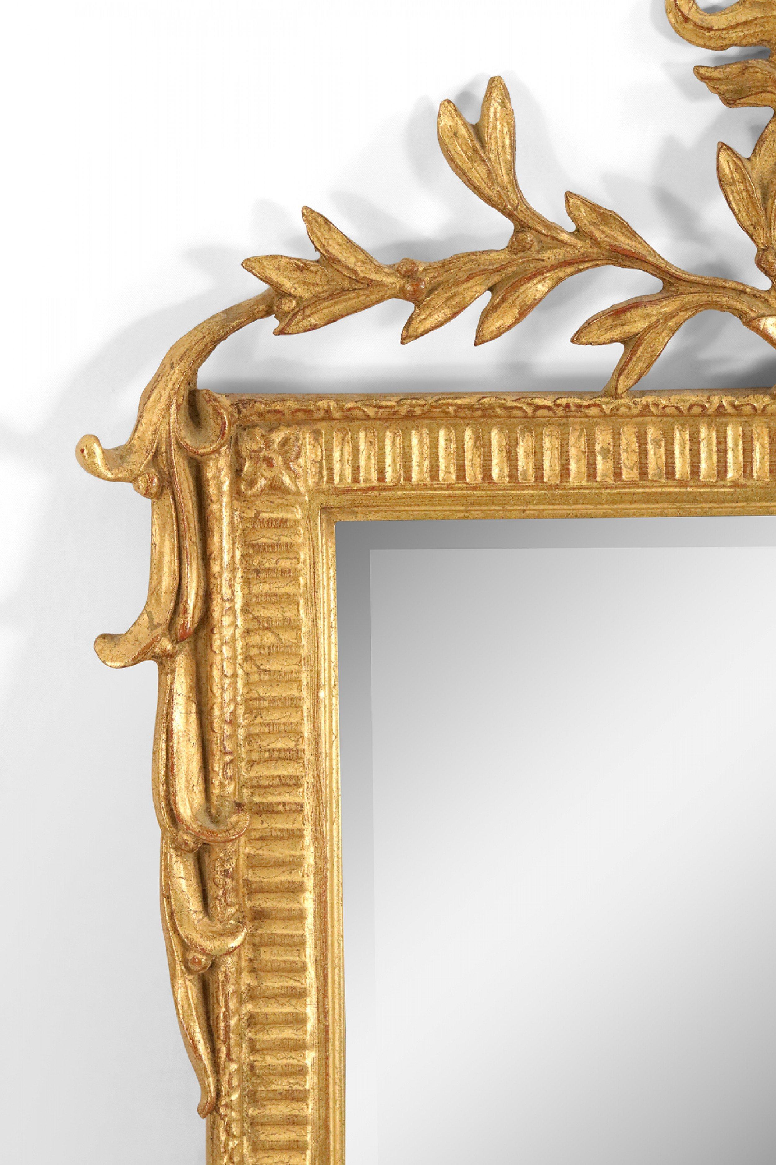 Carved French Louis XVI Style Bow Knot Pediment Giltwood Wall Mirror For Sale
