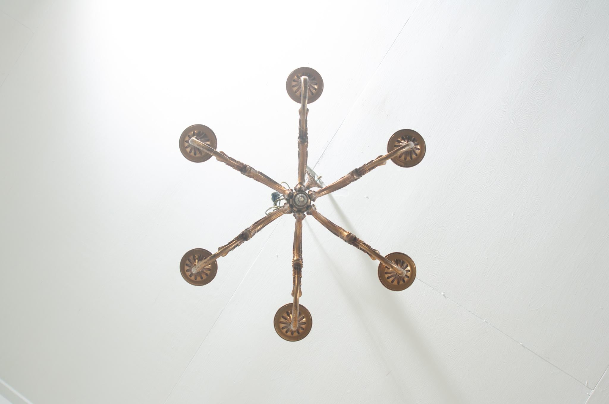 French Louis XVI Style Brass 6-Light Chandelier For Sale 3