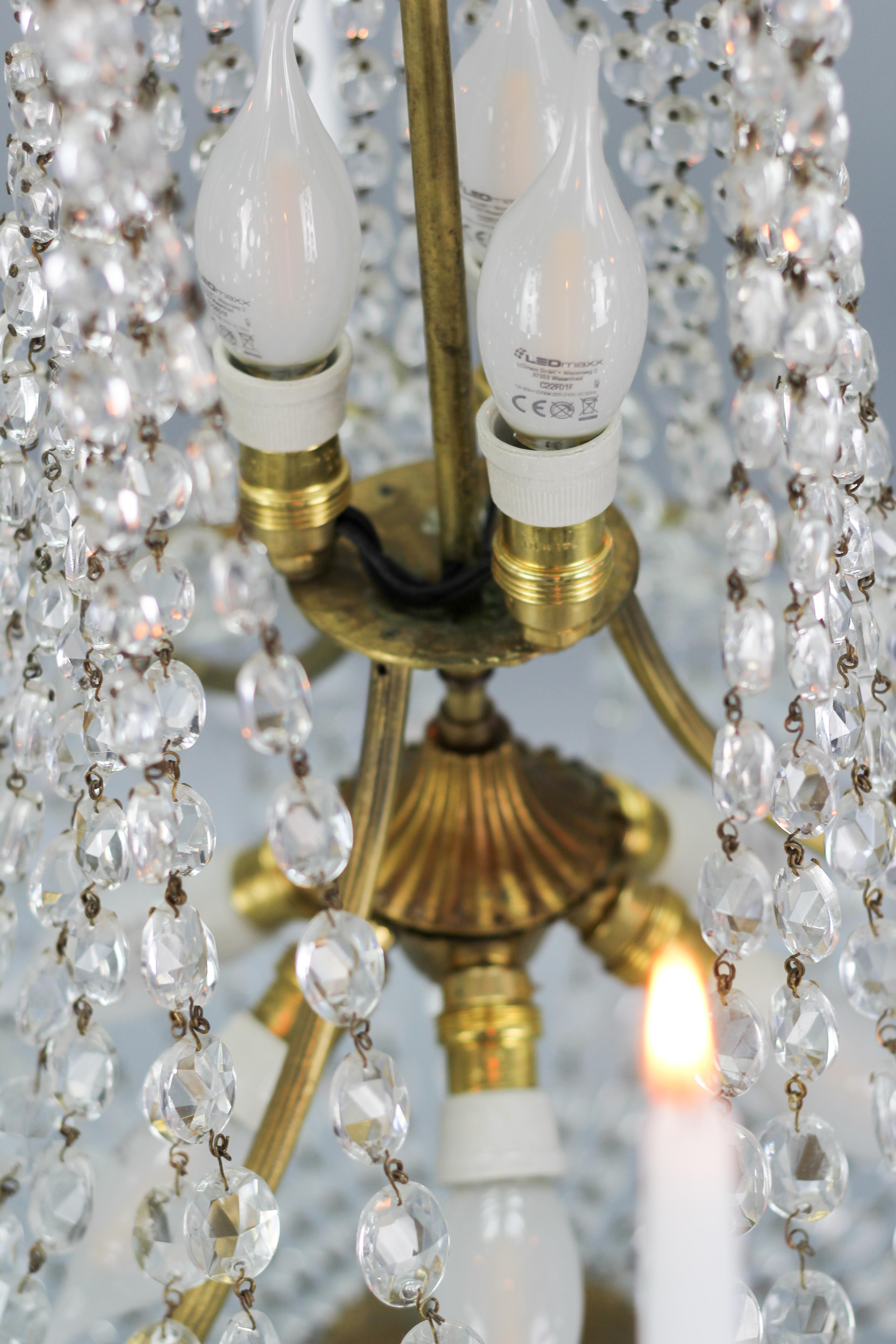 French Louis XVI Style Brass and Crystal Basket Nine-Light Chandelier For Sale 12