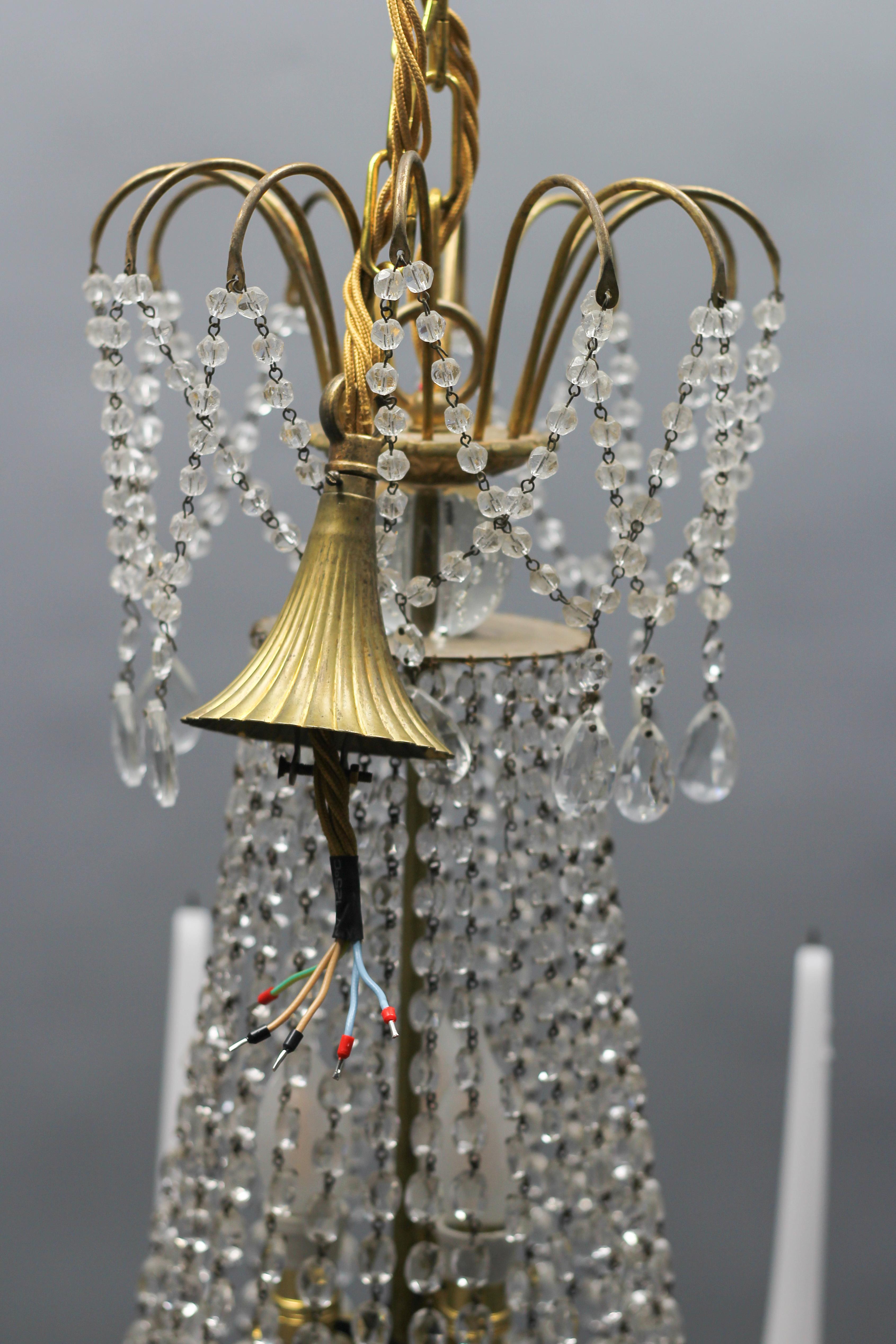 French Louis XVI Style Brass and Crystal Basket Nine-Light Chandelier For Sale 14