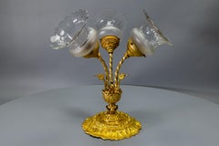 French Louis XVI Style Brass and Glass Semi Flush Mount Ceiling Light, 1920s