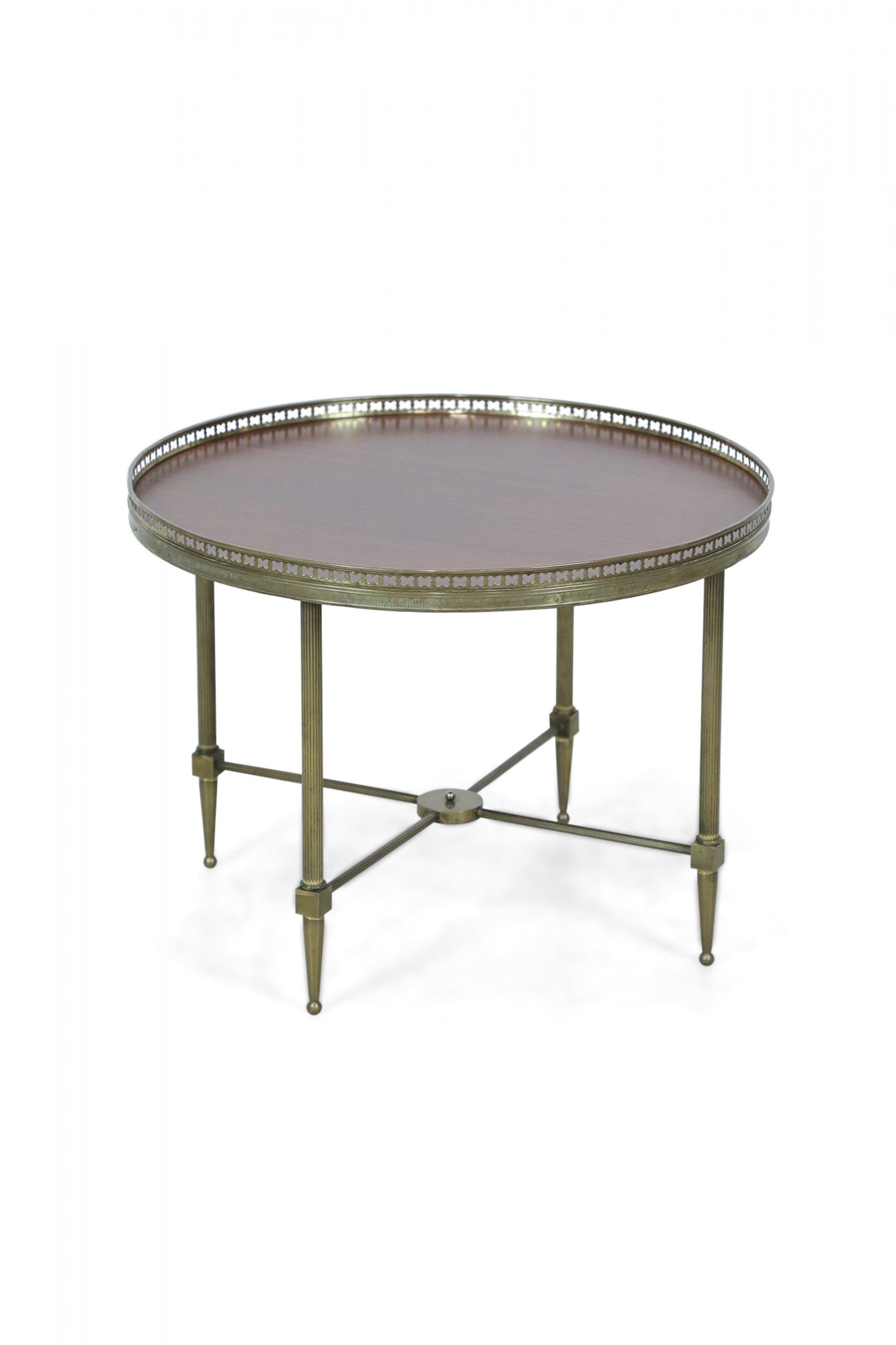 French Louis XVI-Style Brass and Mahogany Circular Side Table / Gueridon 1
