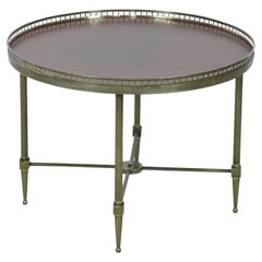 French Louis XVI-Style Brass and Mahogany Circular Side Table / Gueridon