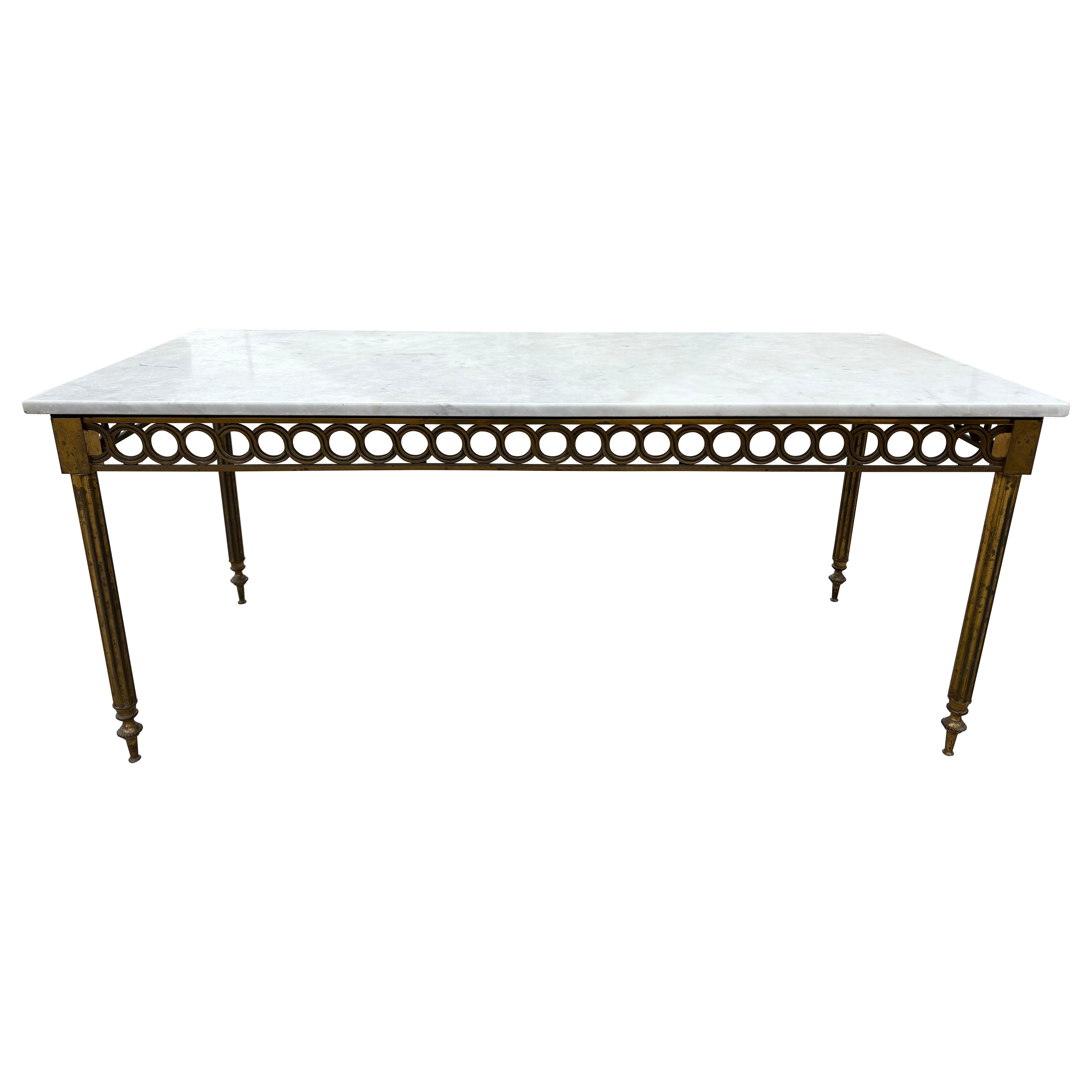 French Louis XVI Style Brass And Marble Cocktail Table