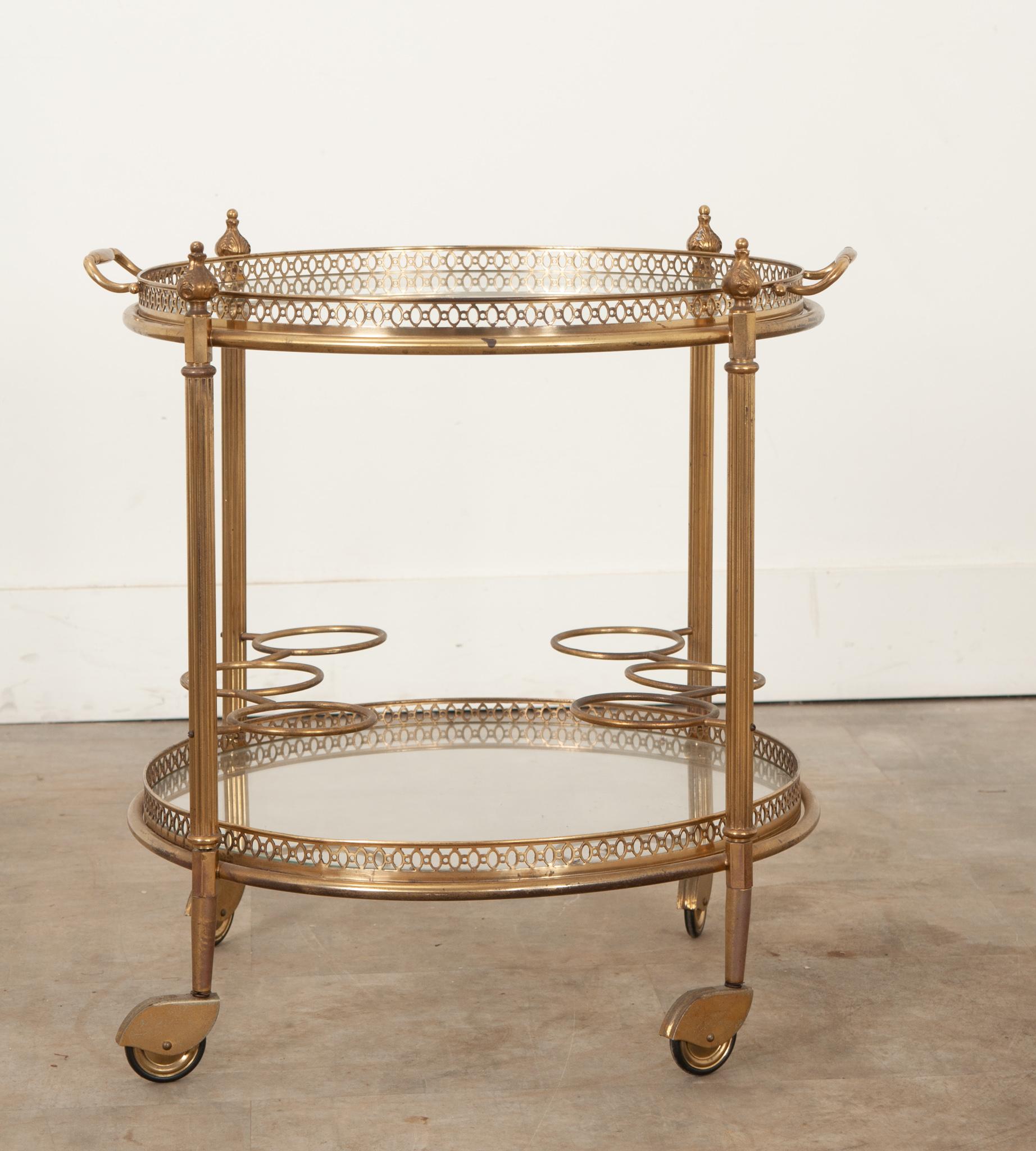 Hand-Crafted French Louis XVI Style Brass Bar Cart