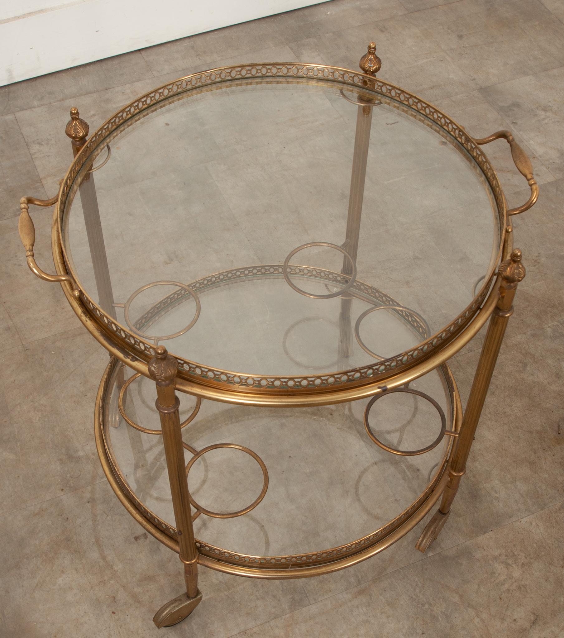 French Louis XVI Style Brass Bar Cart In Good Condition In Baton Rouge, LA
