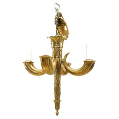 French Louis XVI Style Brass Cornucopia Chandelier