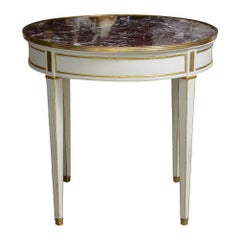 French Louis XVI Style Brass & Marble Top Center Table, 1940s
