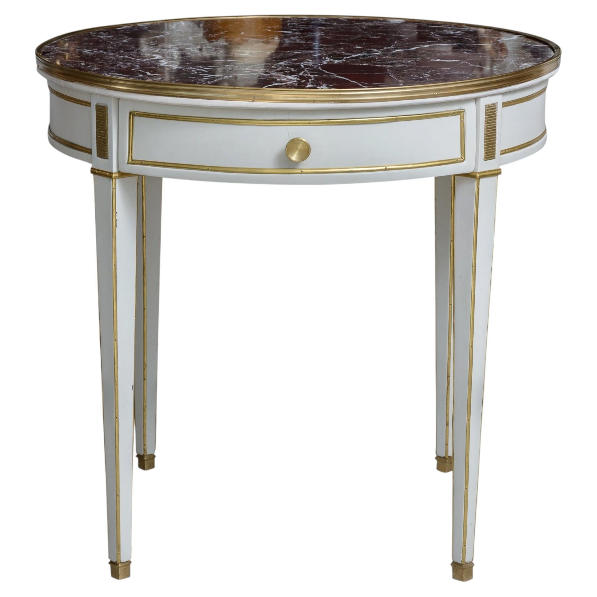 Neoclassical Style White & Gold Guéridon Accent Table – Light Brown Marble For Sale