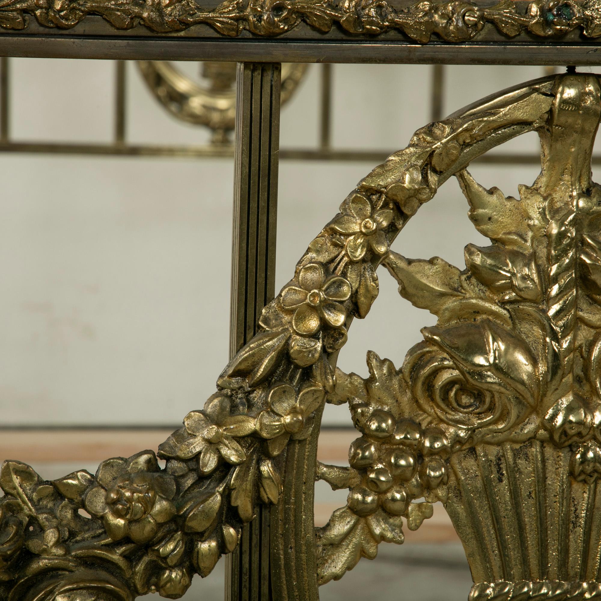 French Louis XVI Style Brass Twin Bed with Basket and Garlands, circa 1900 3