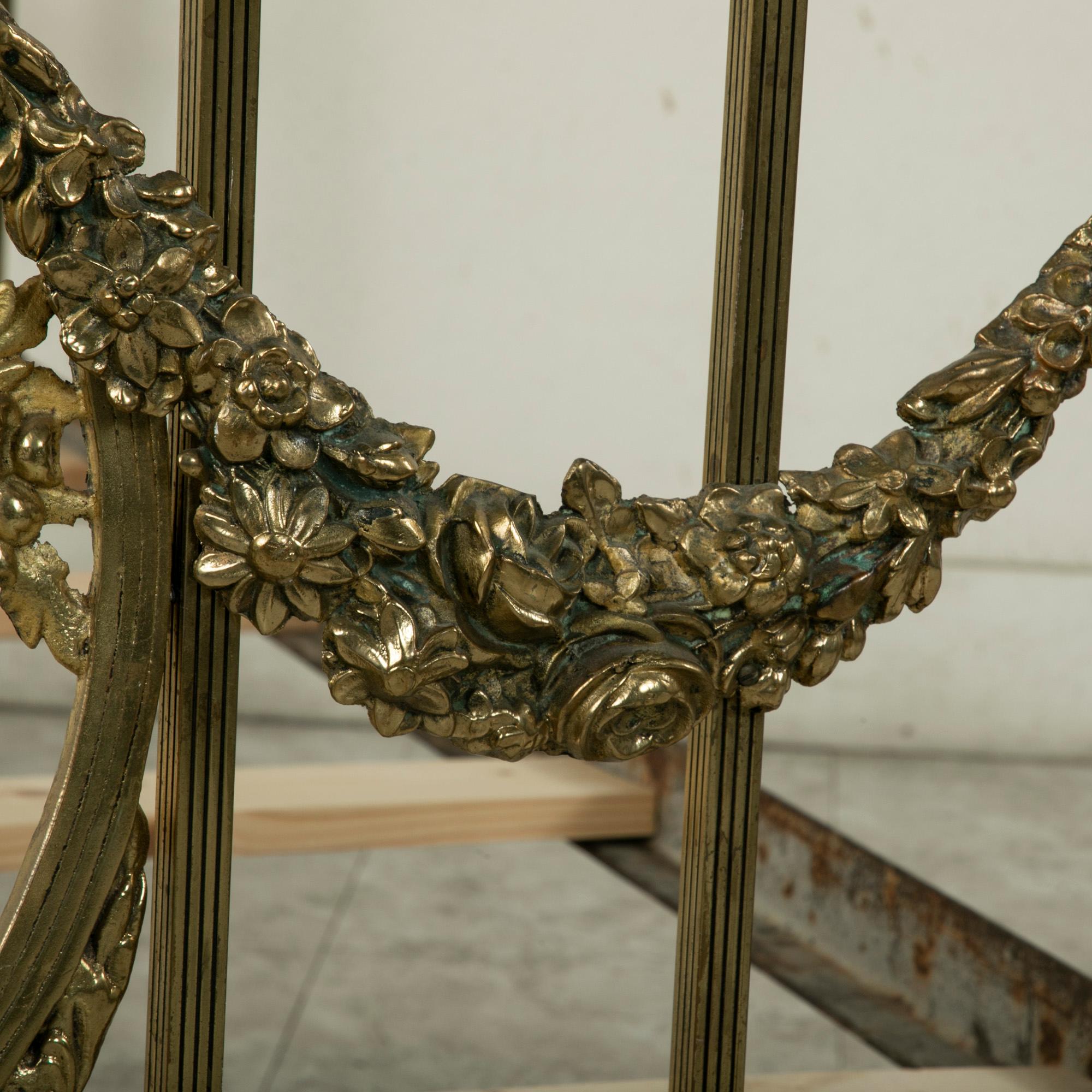 French Louis XVI Style Brass Twin Bed with Basket and Garlands, circa 1900 4