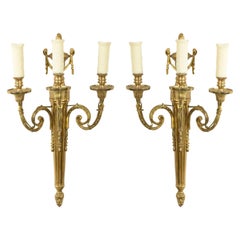 French Louis XVI Style Brass Wall Sconces
