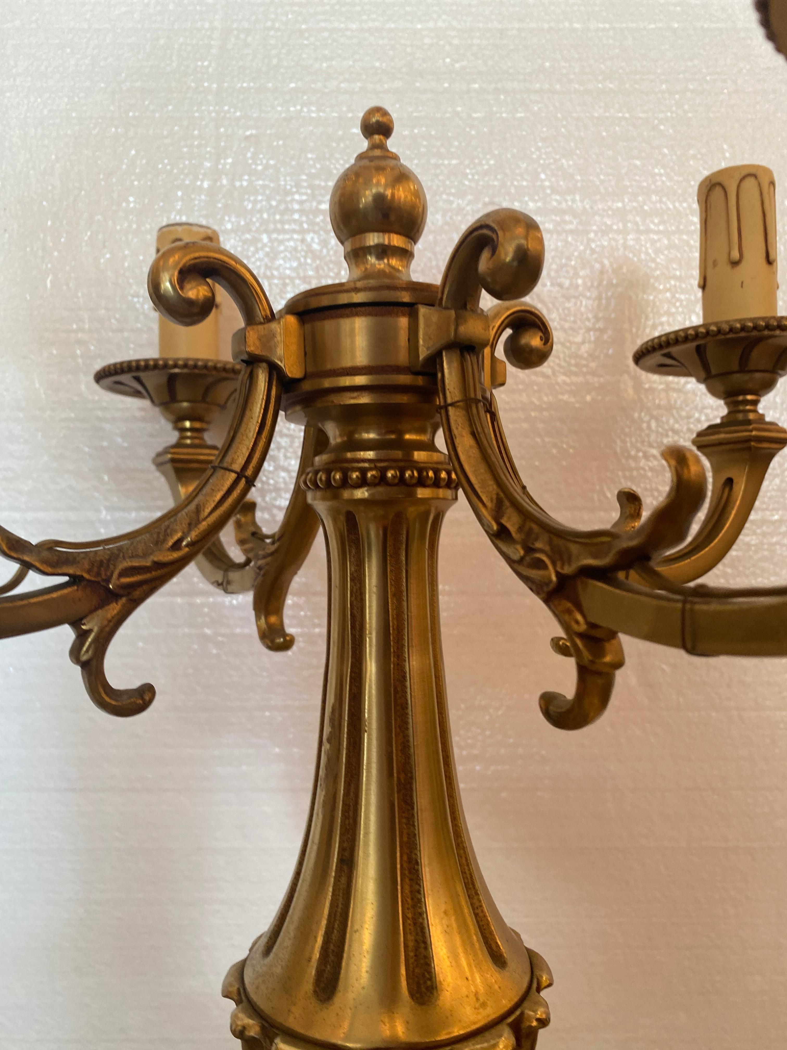 French Louis XVI Style Bronze 4-LT Candelabras In Excellent Condition For Sale In Dallas, TX