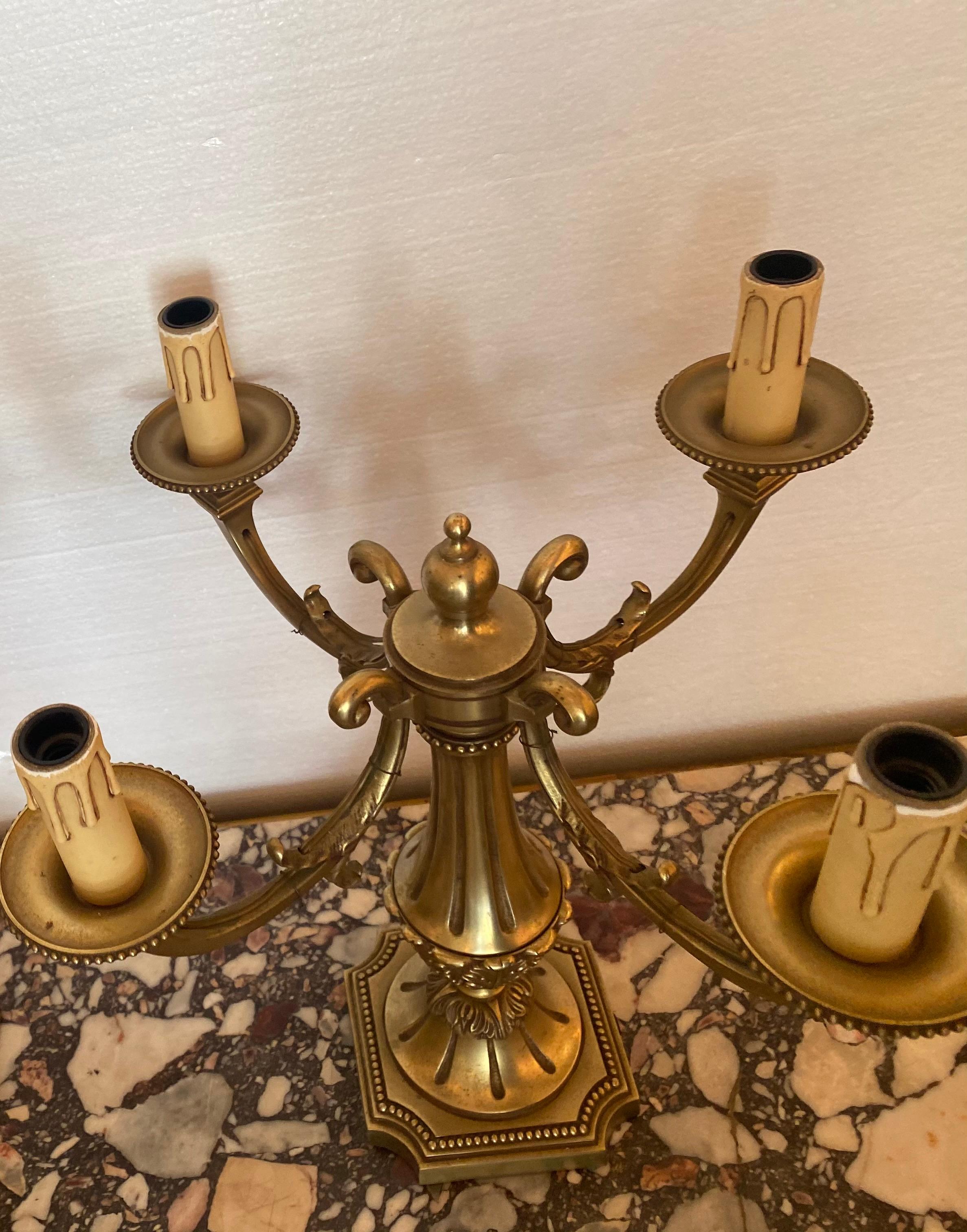 20th Century French Louis XVI Style Bronze 4-LT Candelabras For Sale