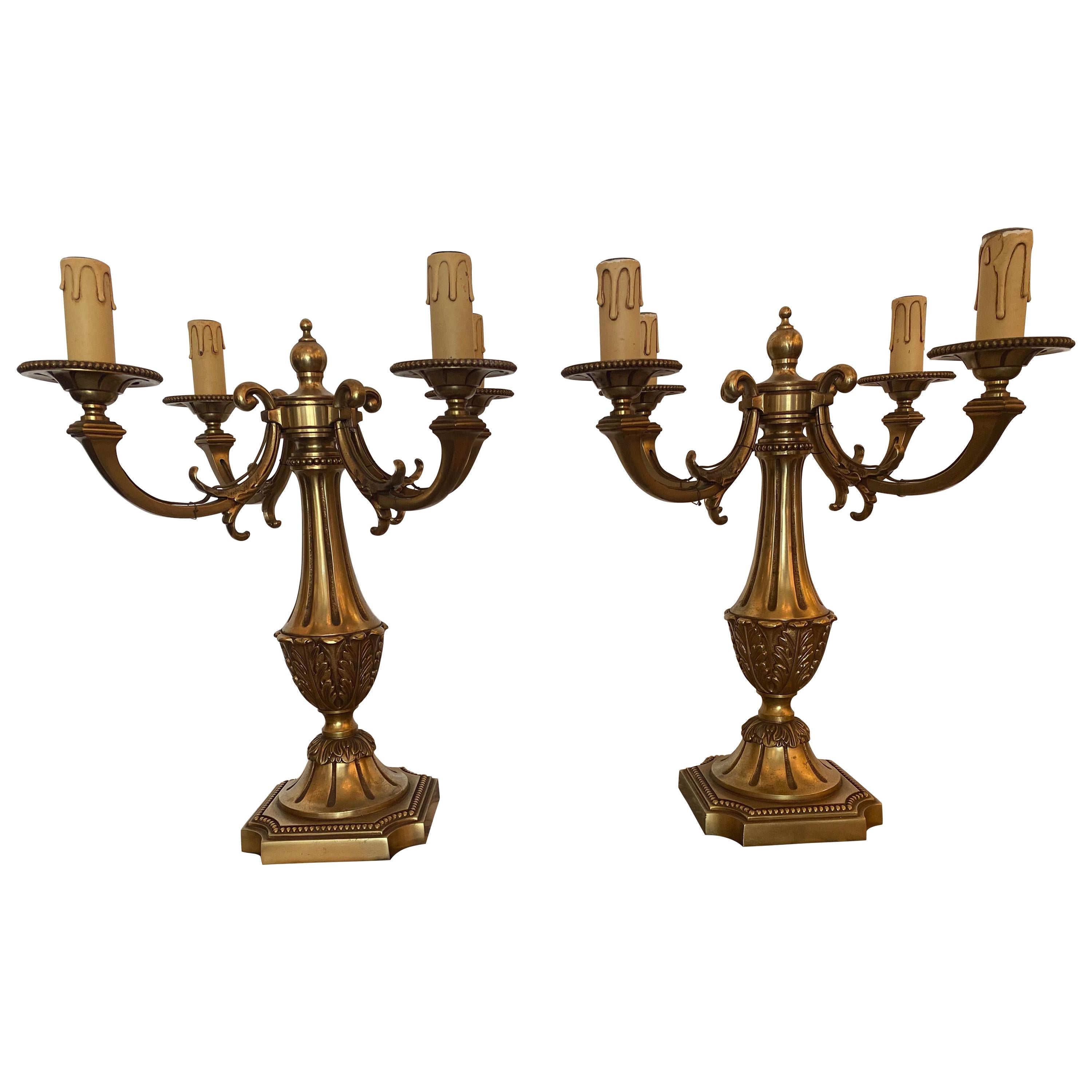 French Louis XVI Style Bronze 4-LT Candelabras For Sale