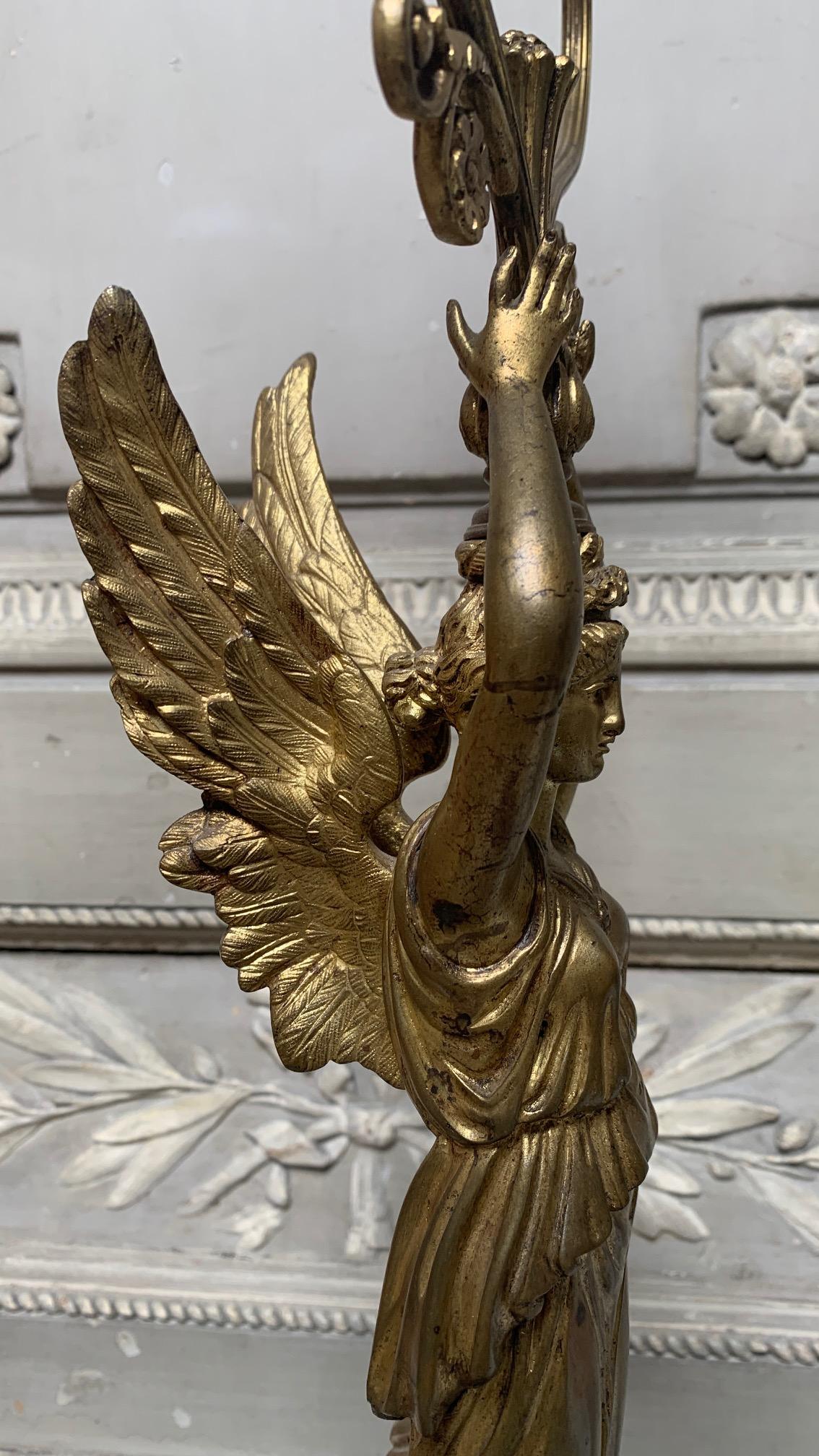 French Louis XVI Style Bronze and Sienna Marble Lamp of Winged Victory For Sale 1