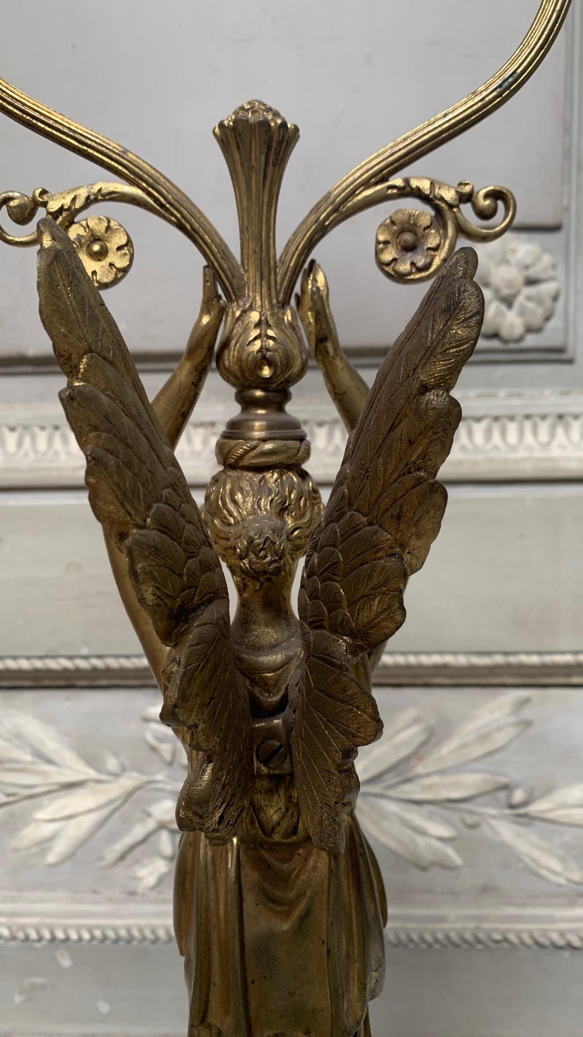 French Louis XVI Style Bronze and Sienna Marble Lamp of Winged Victory For Sale 3