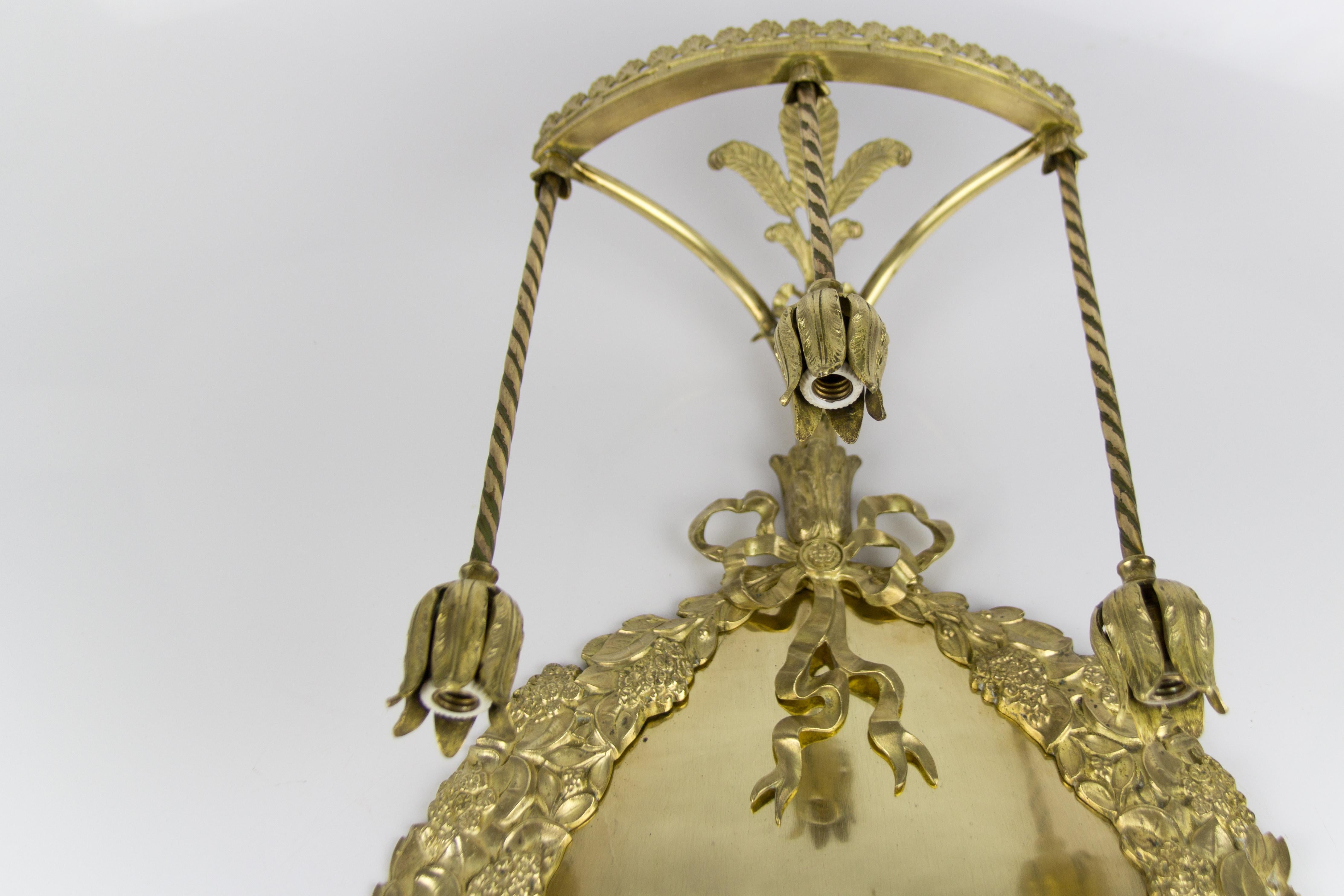 French Louis XVI Style Bronze and Brass Three-Light Wall Sconce, 1900s For Sale 13