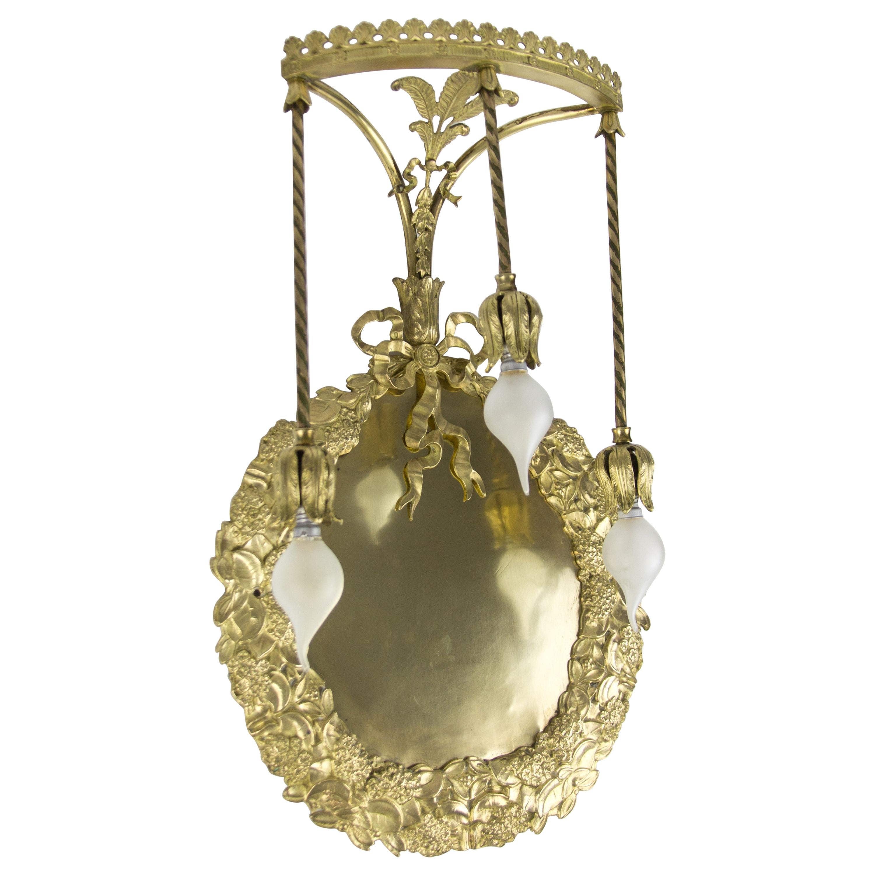 French Louis XVI Style Bronze and Brass Three-Light Wall Sconce, 1900s