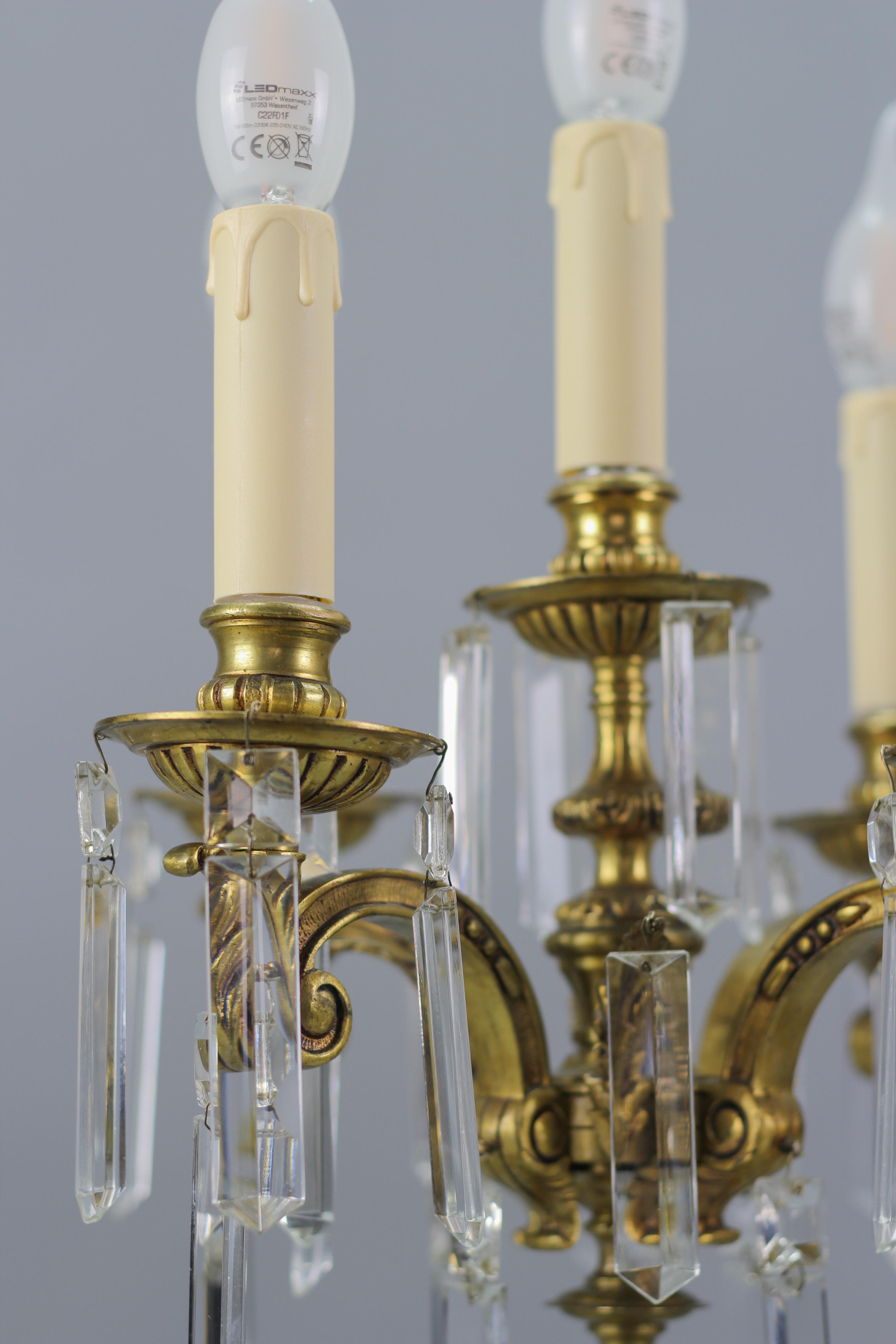 French Louis XVI Style Bronze and Crystal Candelabra Table Lamps, Set of 2 For Sale 5