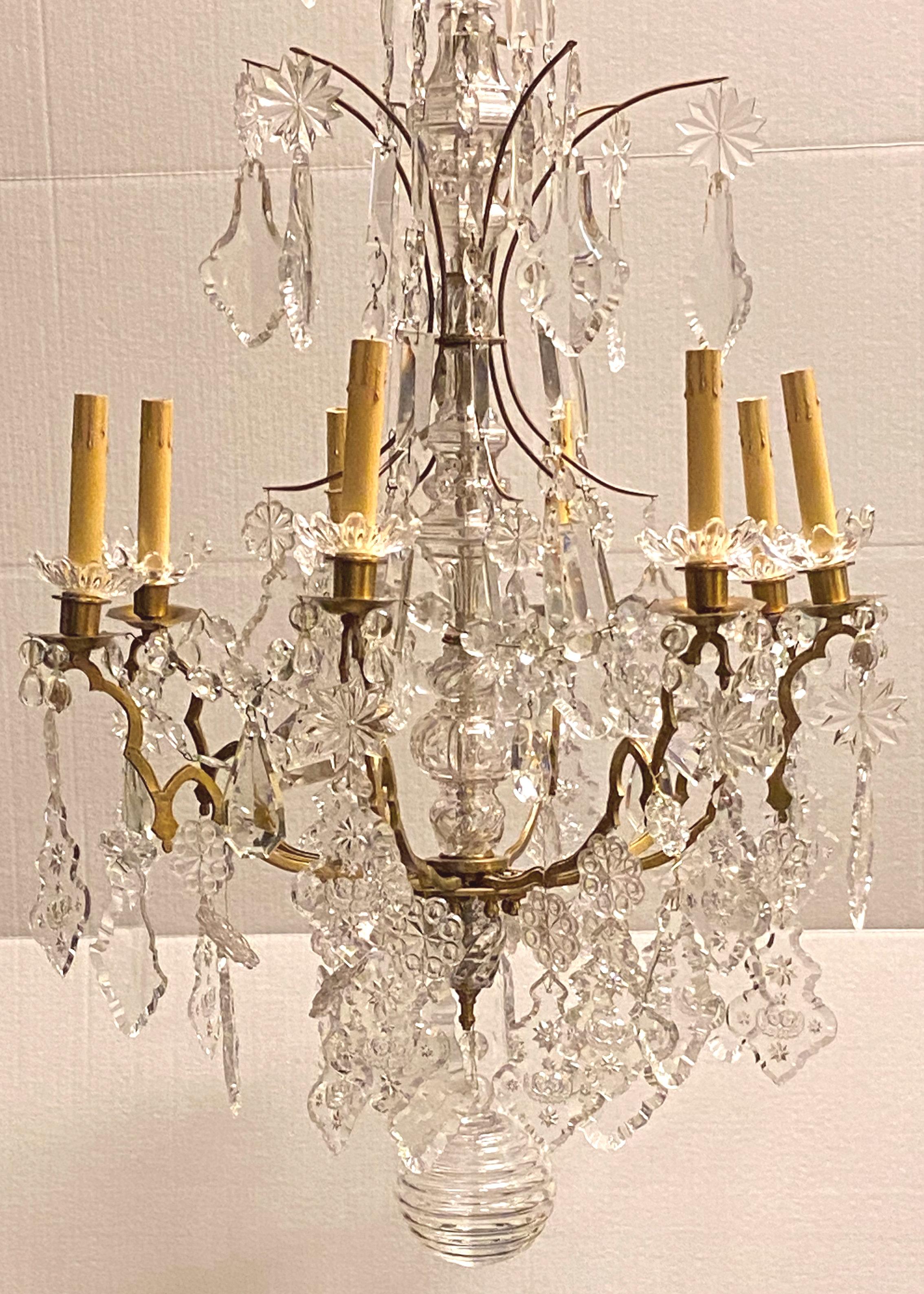 French Louis XVI style bronze and crystal cage form chandelier attributed to Baccarat
crystal bobeches are signed Baccarat.