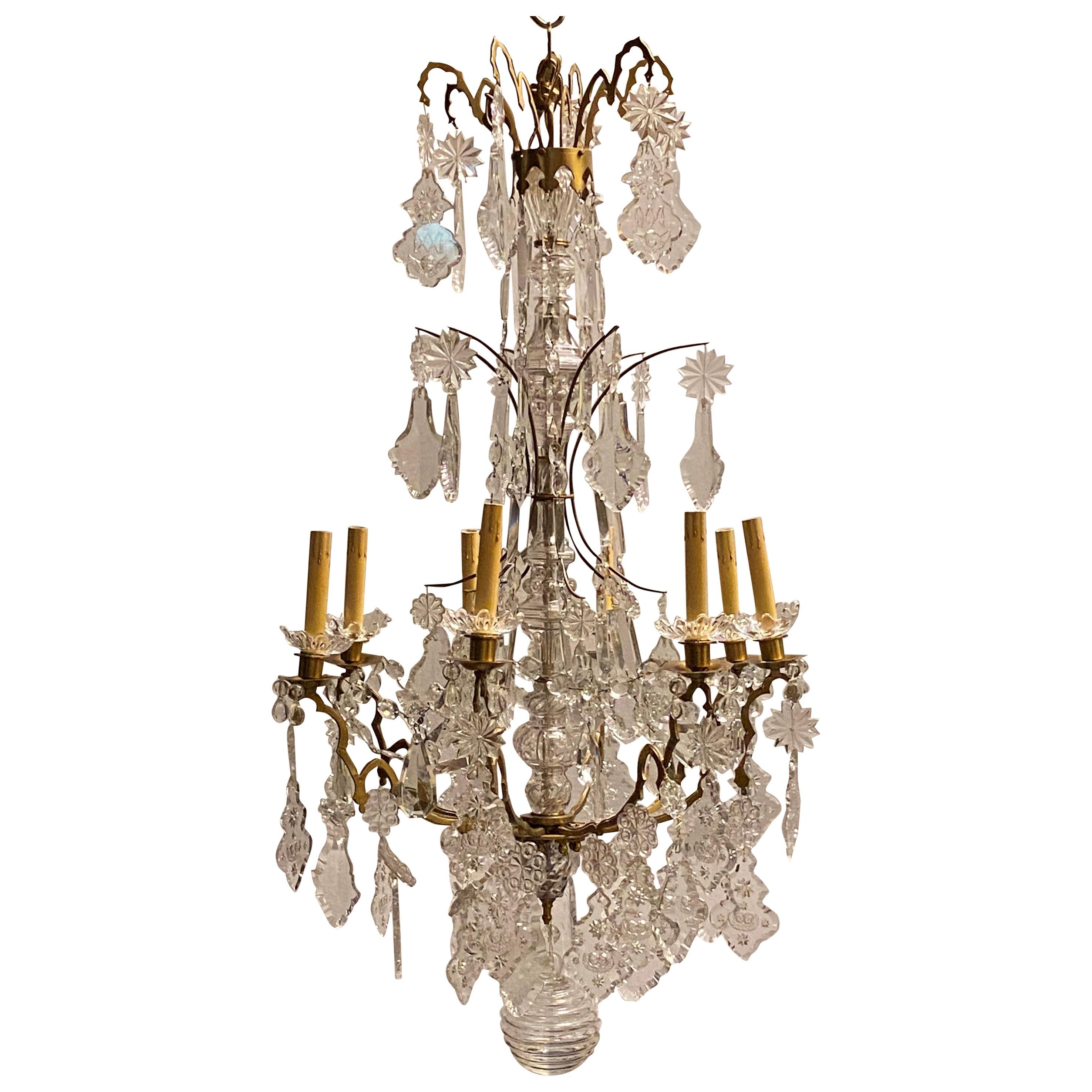 French Louis XVI Style Bronze and Crystal Chandelier Attributed to Baccarat