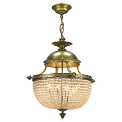 French Louis XVI Style Bronze and Crystal Glass Four-Light Basket Chandelier