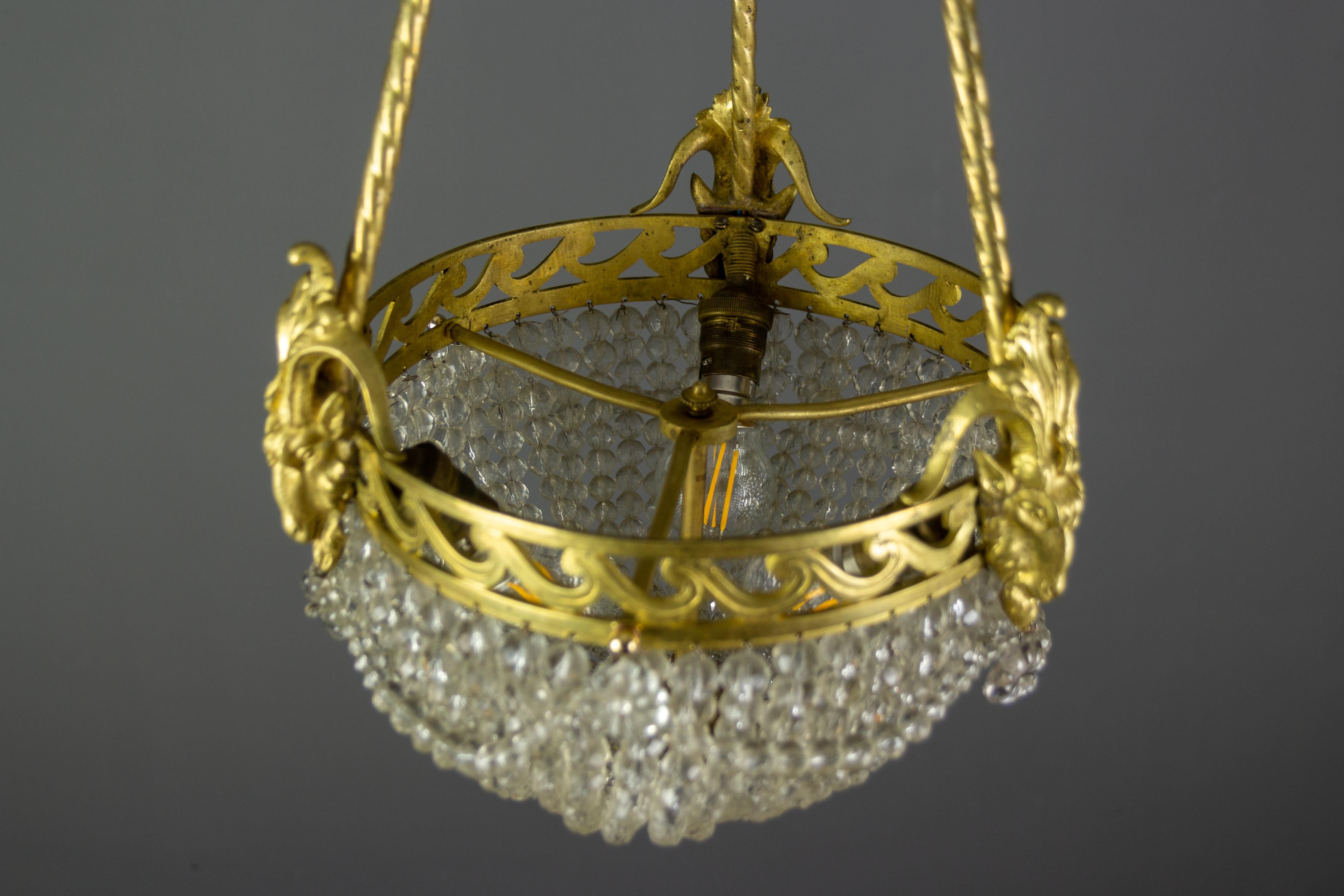 French Louis XVI Style Bronze and Crystal Glass Three-Light Chandelier, 1920s For Sale 11