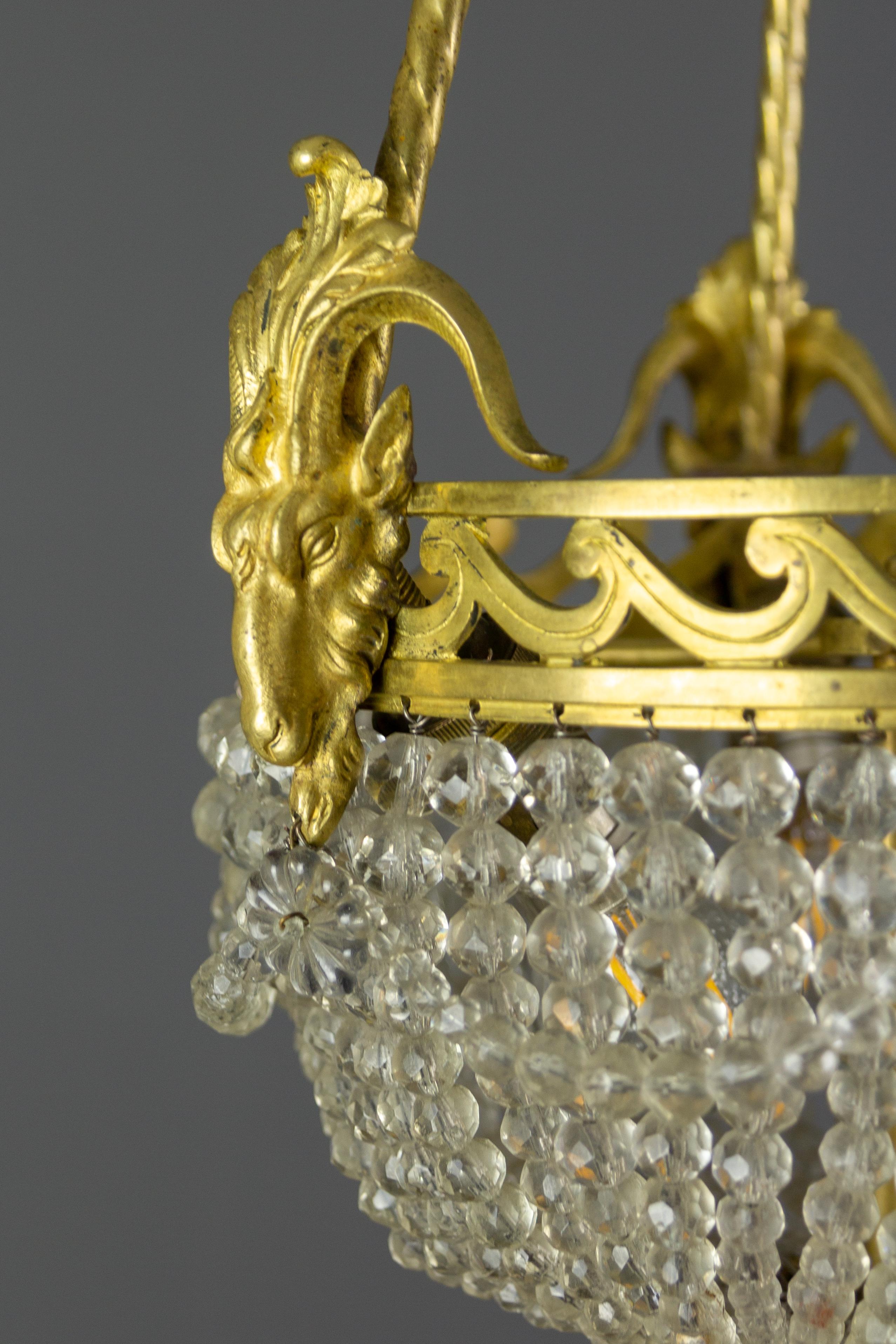 French Louis XVI Style Bronze and Crystal Glass Three-Light Chandelier, 1920s For Sale 3