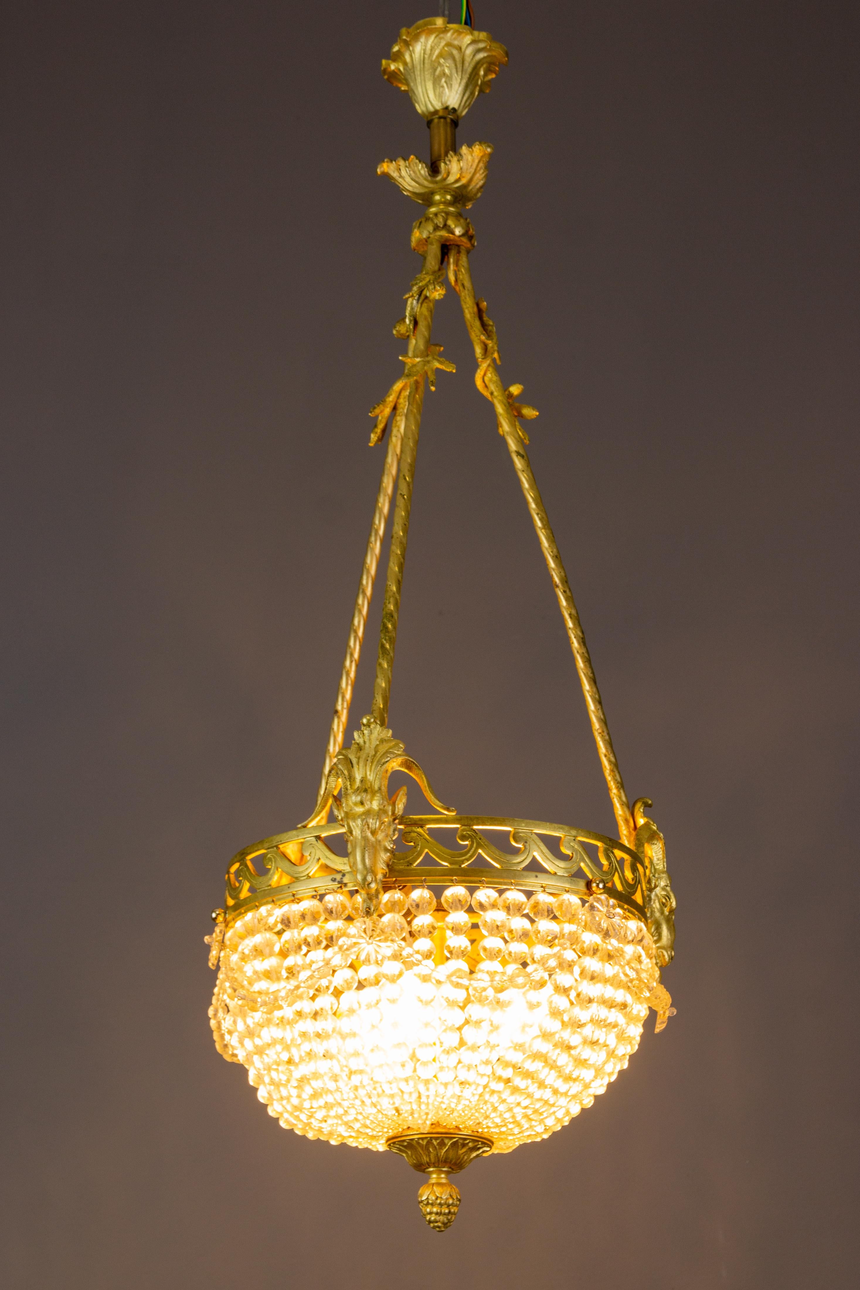 French Louis XVI Style Bronze and Crystal Glass Three-Light Chandelier, 1920s For Sale 9
