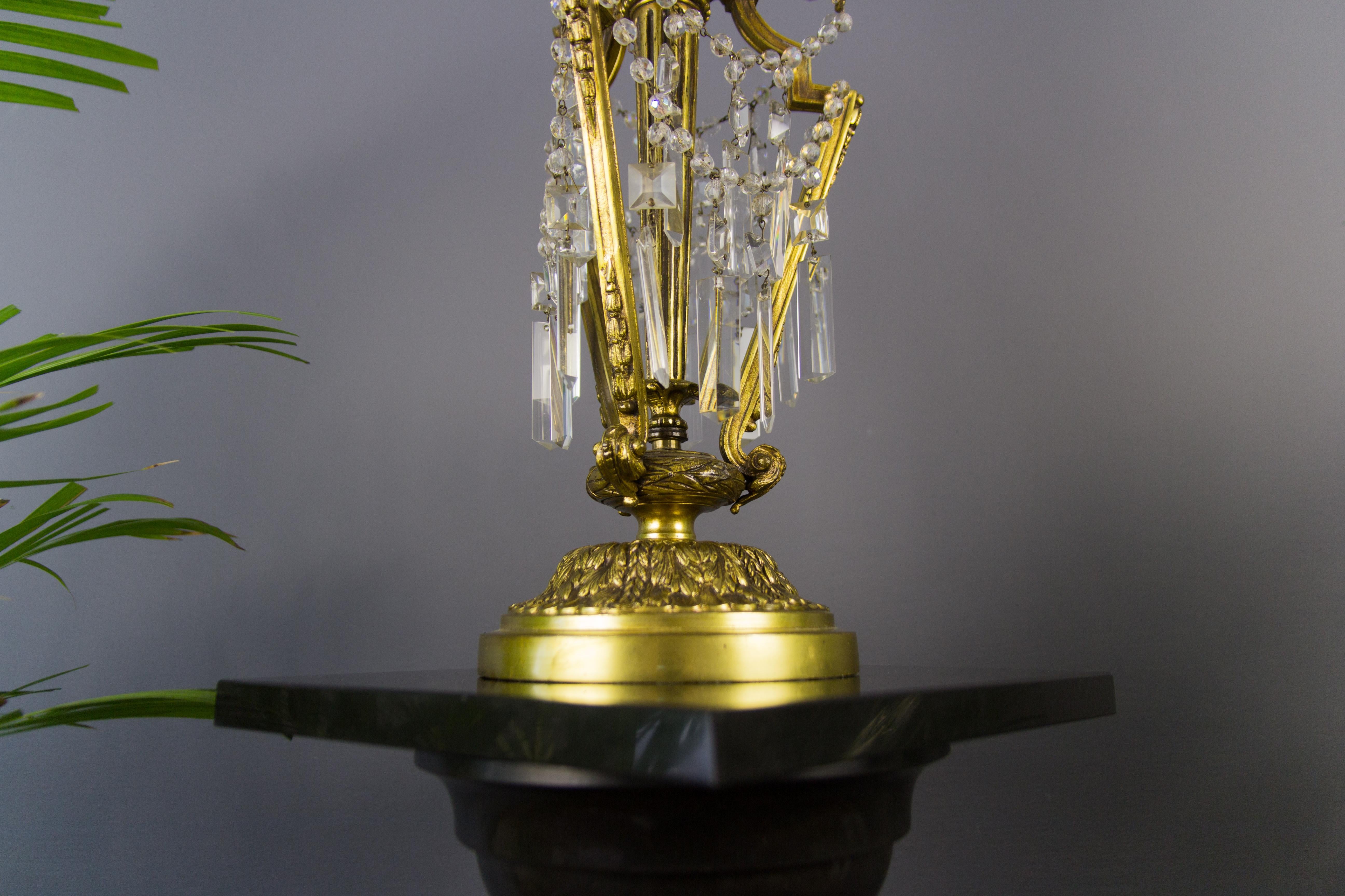 French Louis XVI Style Bronze and Crystal Newel Post Lamp  6