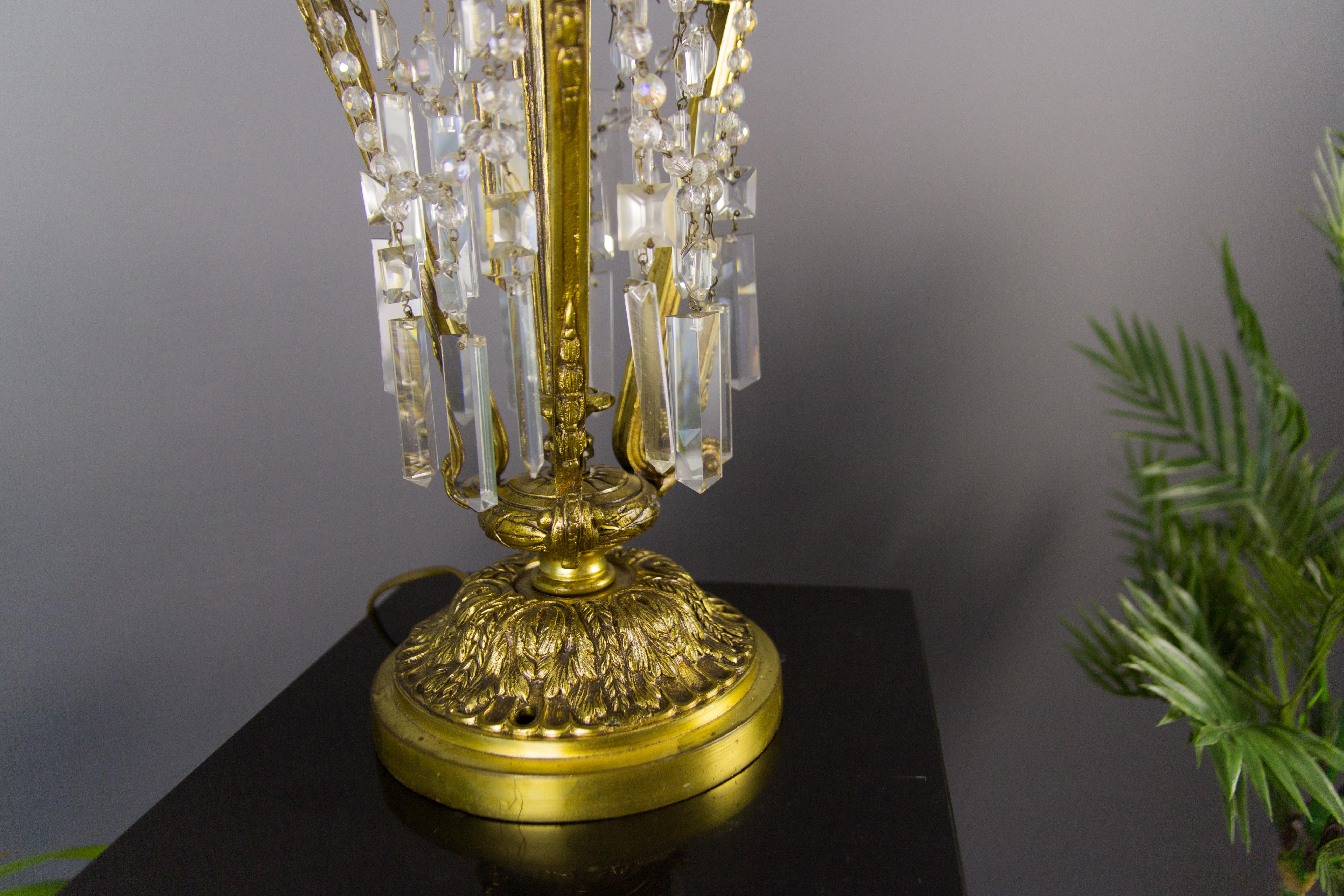 French Louis XVI Style Bronze and Crystal Newel Post Lamp  7