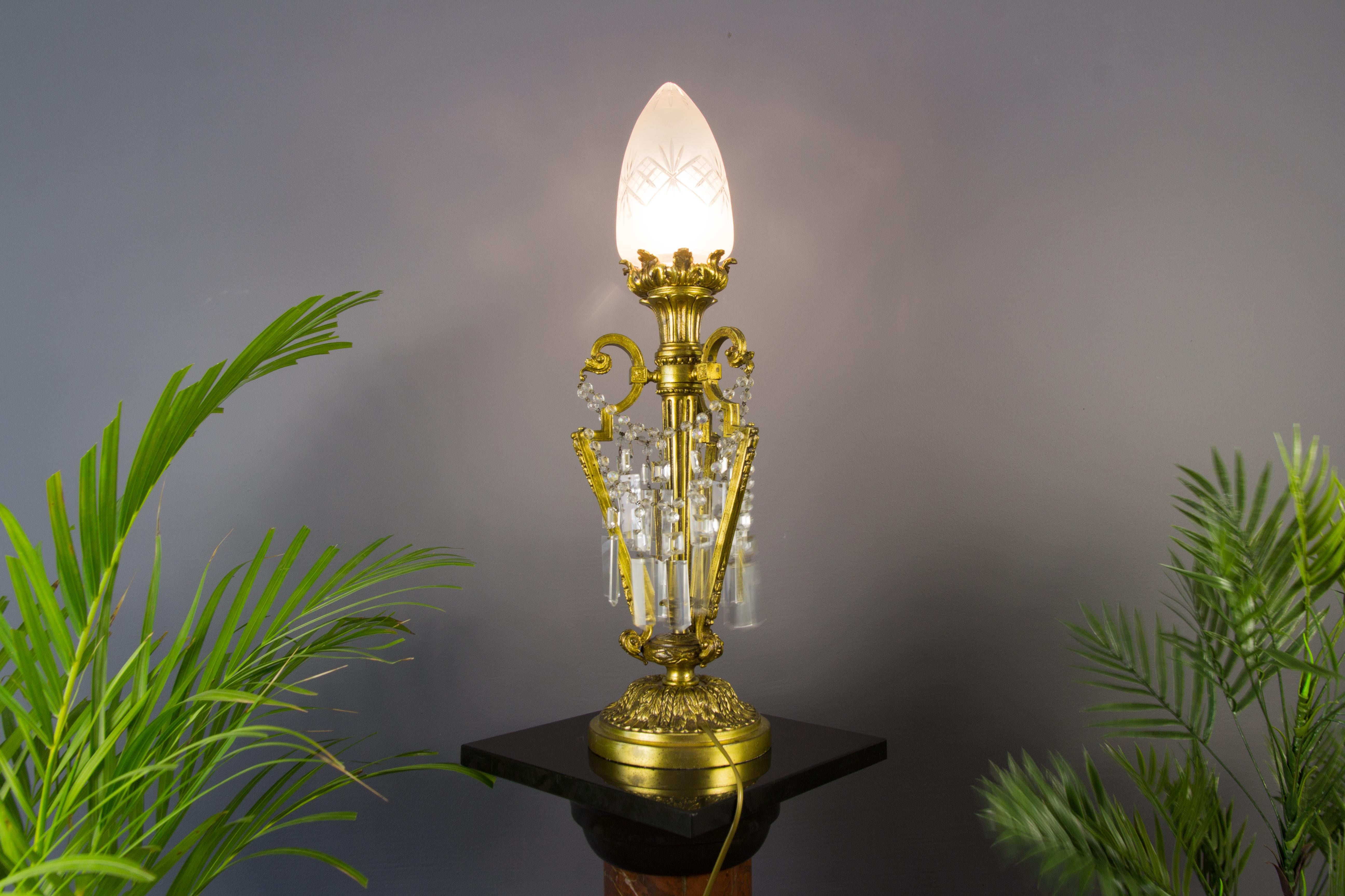 French Louis XVI Style Bronze and Crystal Newel Post Lamp  8