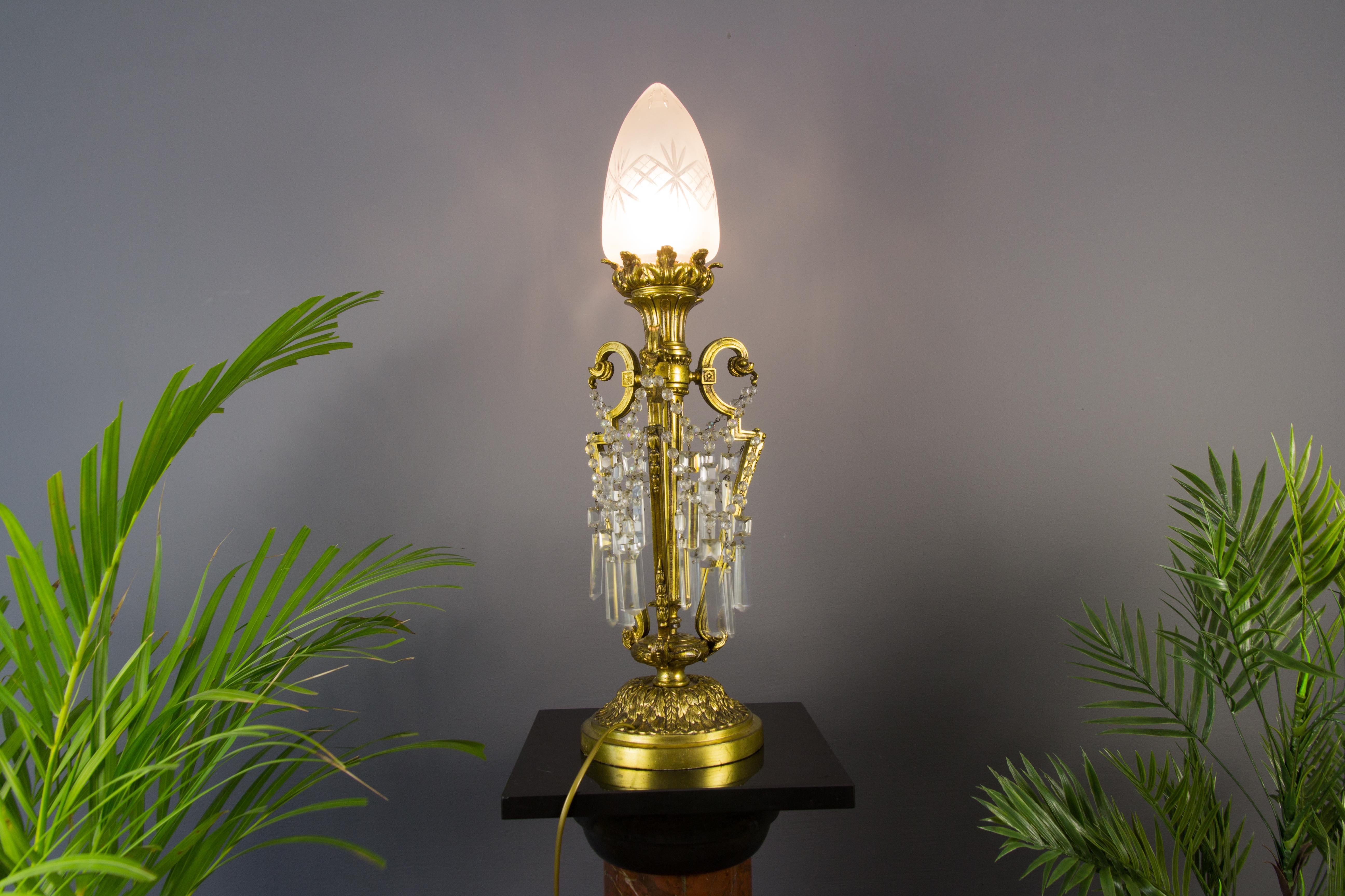 French Louis XVI Style Bronze and Crystal Newel Post Lamp  9