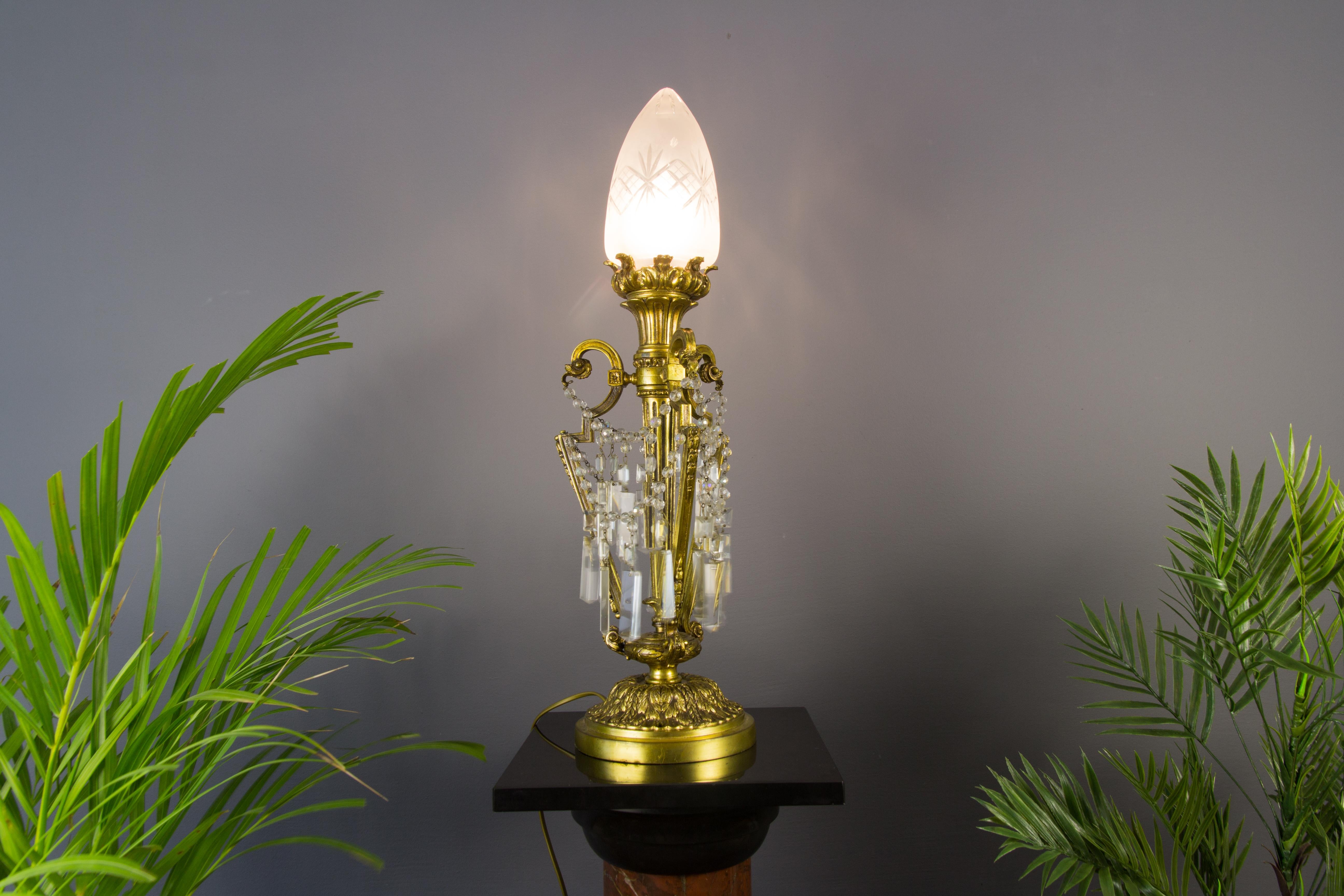 French Louis XVI Style Bronze and Crystal Newel Post Lamp  10
