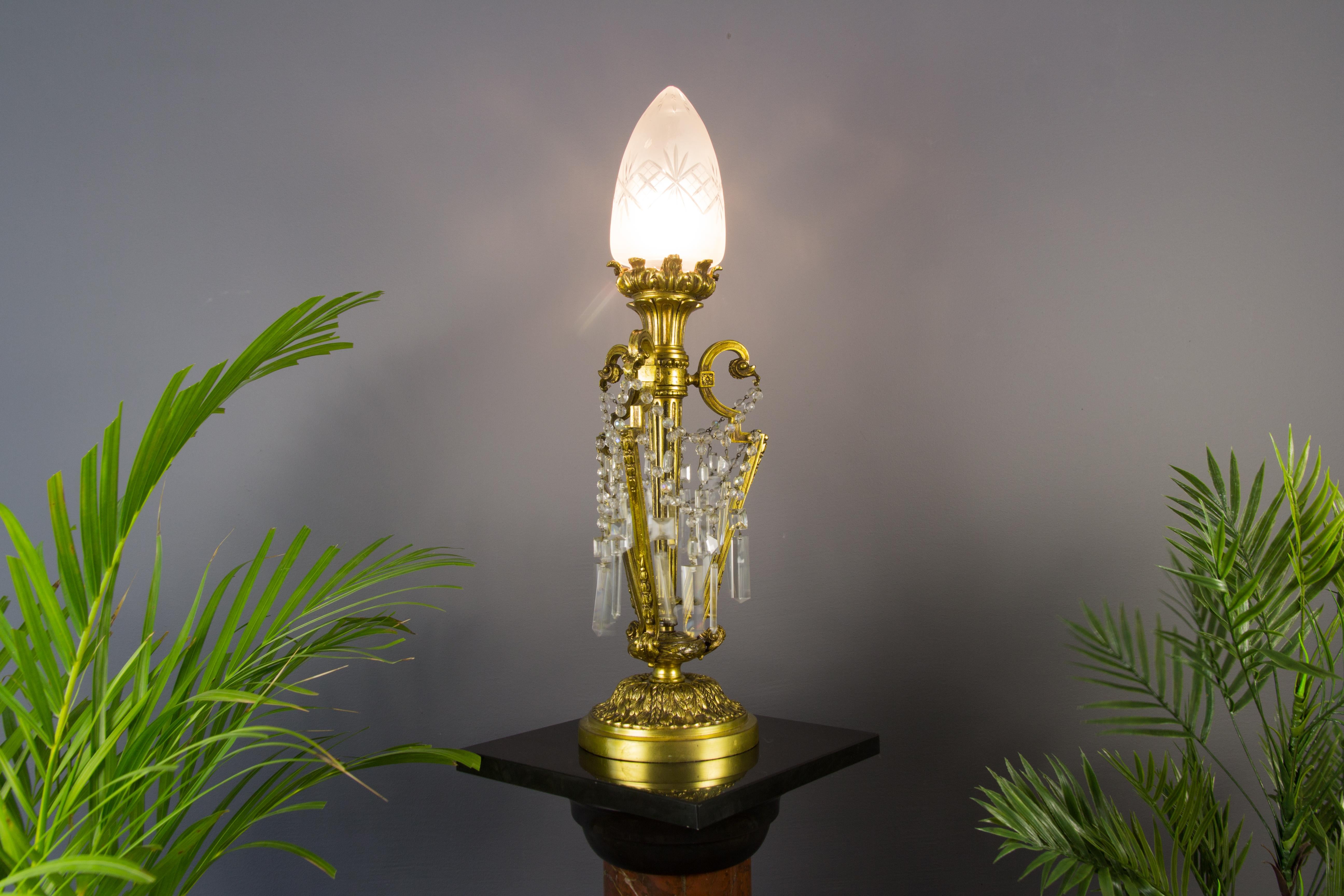 French Louis XVI Style Bronze and Crystal Newel Post Lamp  11