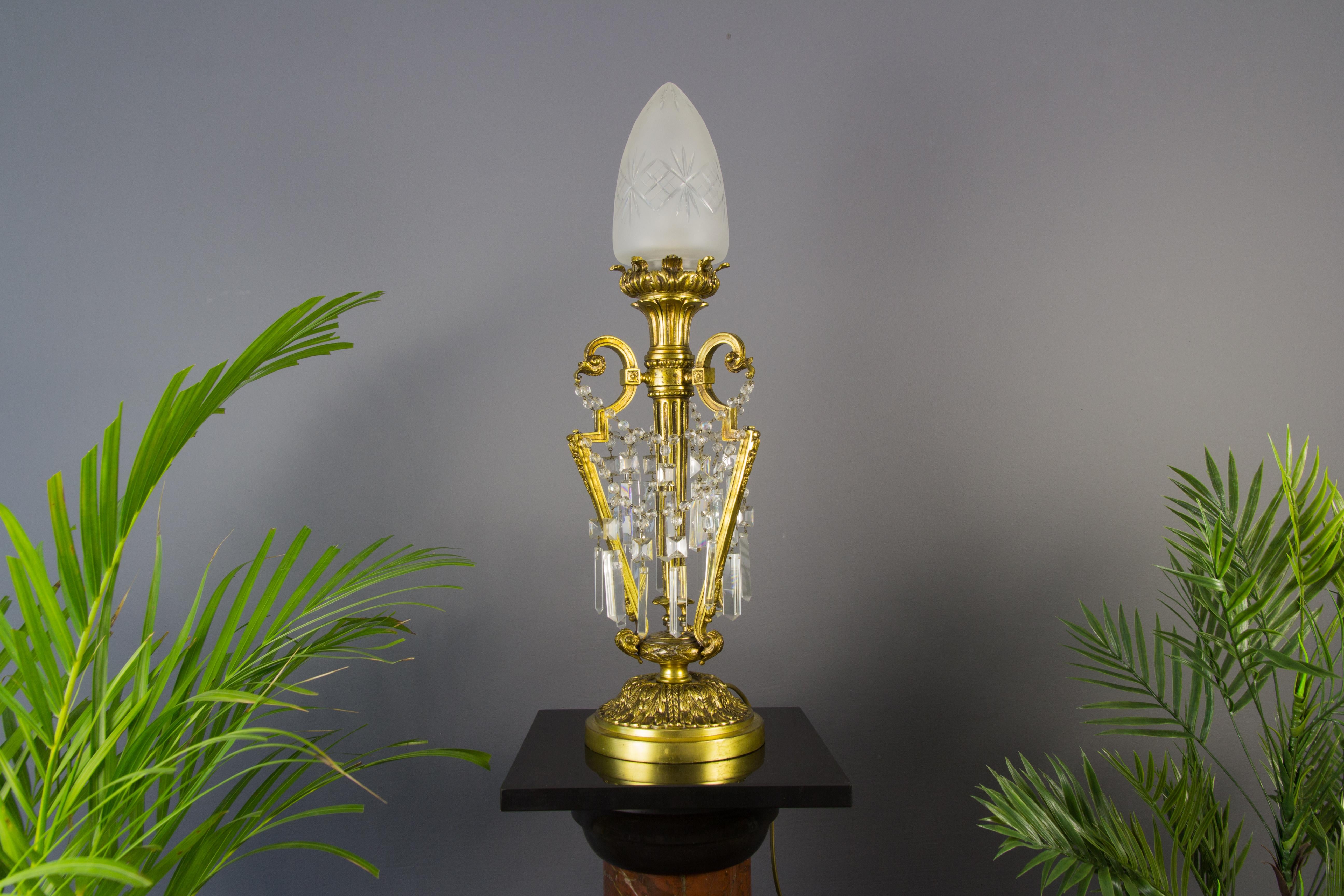 French Louis XVI Style Bronze and Crystal Newel Post Lamp  12