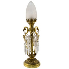 Antique French Louis XVI Style Bronze and Crystal Newel Post Lamp 