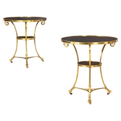 French Louis XVI Style Bronze and Fossilized Marble Pair of Gueridon Tables
