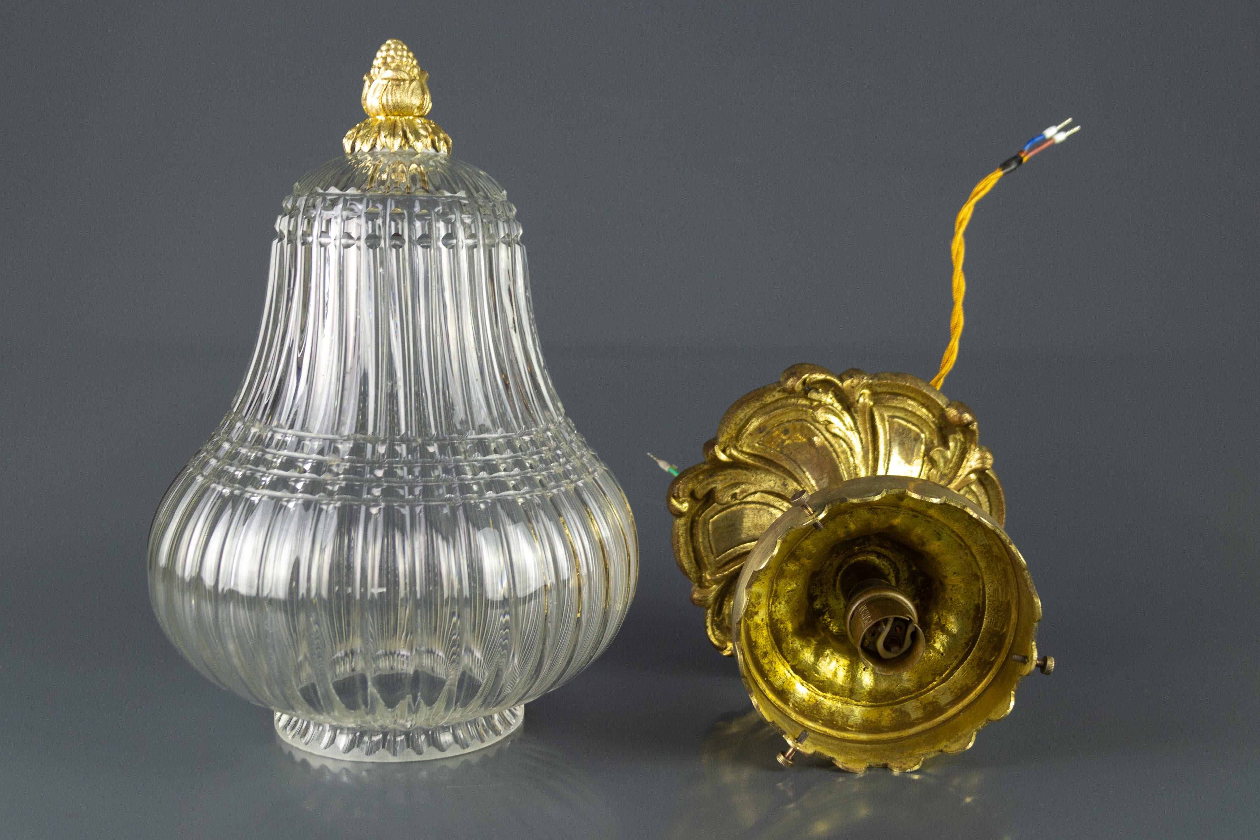 French Louis XVI Style Bronze and Glass Ceiling Light, 1920s 9