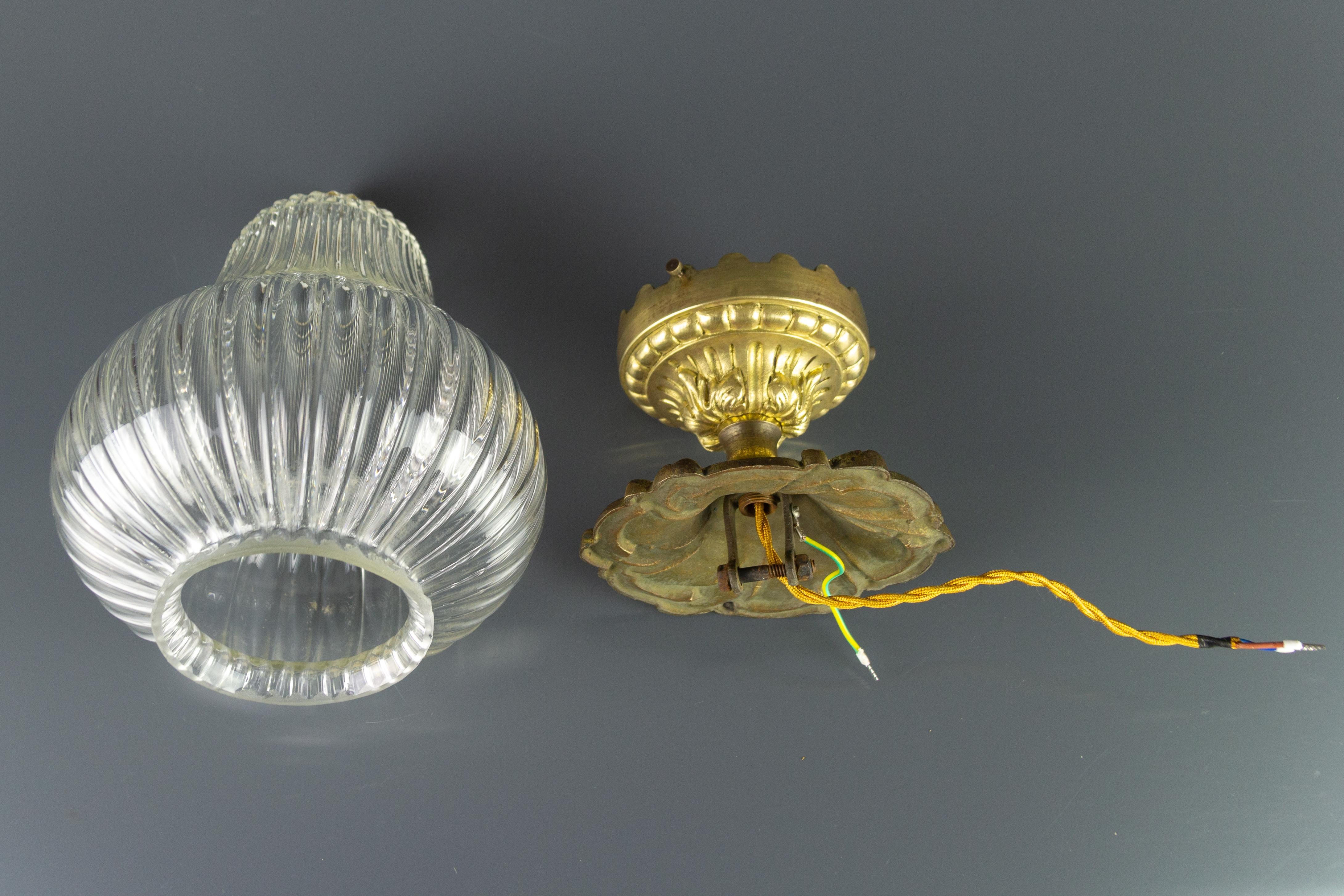 French Louis XVI Style Bronze and Glass Ceiling Light, 1920s 10