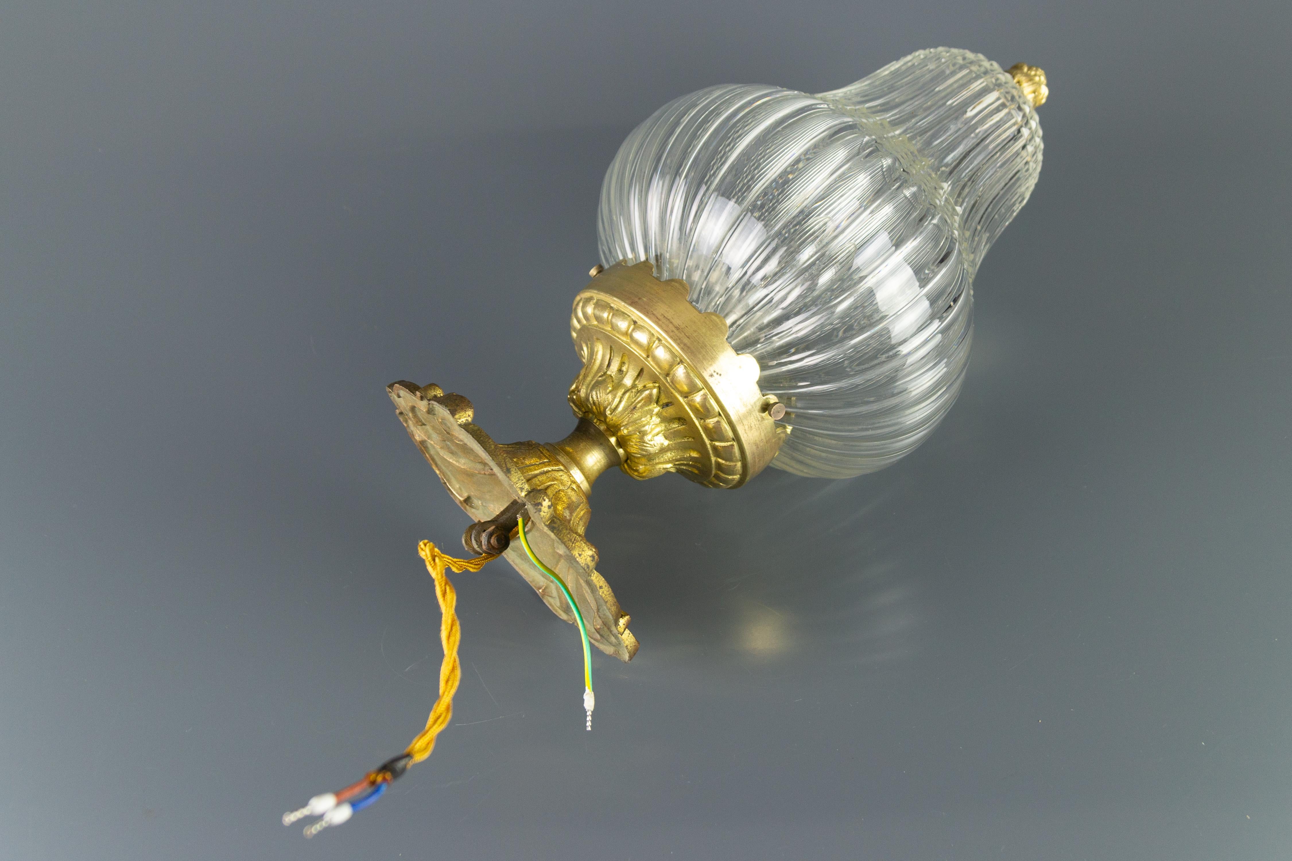 French Louis XVI Style Bronze and Glass Ceiling Light, 1920s 11